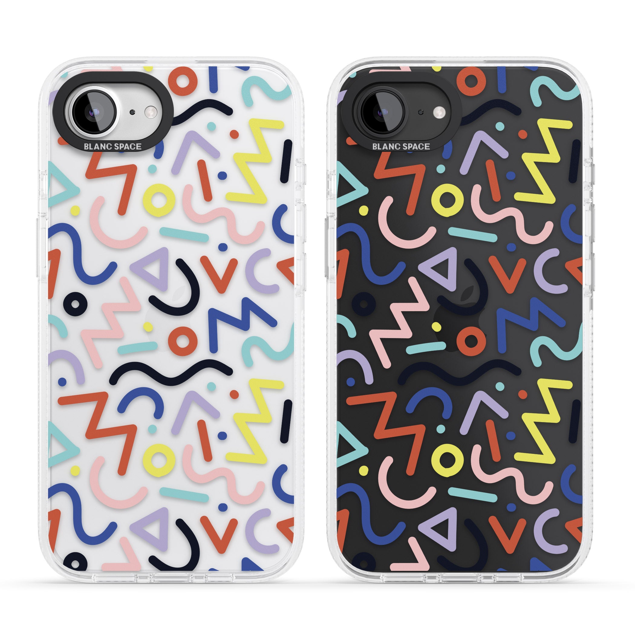 Colourful Squiggles Memphis Retro Pattern Design iPhone 16e Clear Case Impact Air - Blanc Space