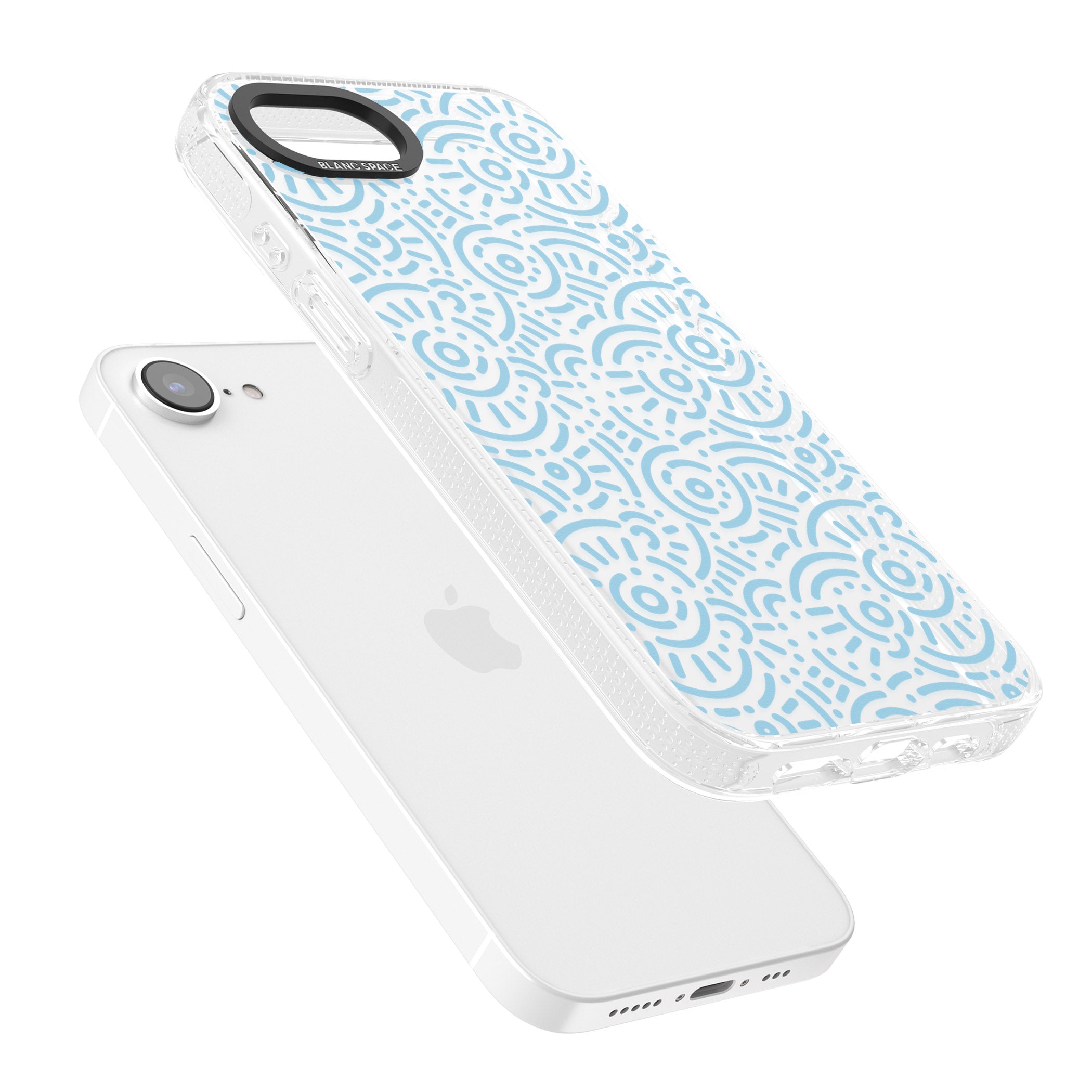 Light Blue Pattern Memphis Retro Pattern Design iPhone 16e Clear Case Impact Air - Blanc Space