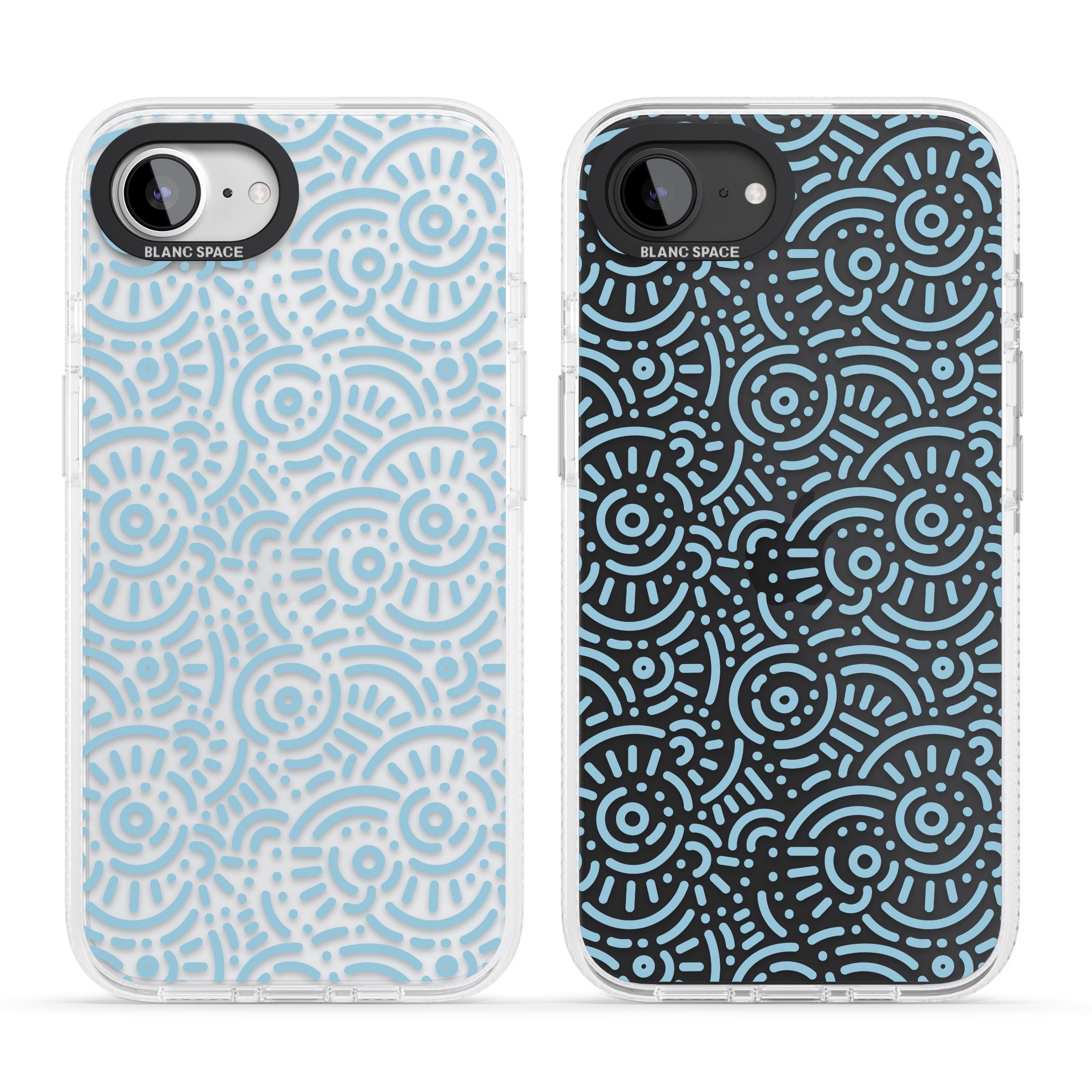 Light Blue Pattern Memphis Retro Pattern Design iPhone 16e Clear Case Impact Air - Blanc Space