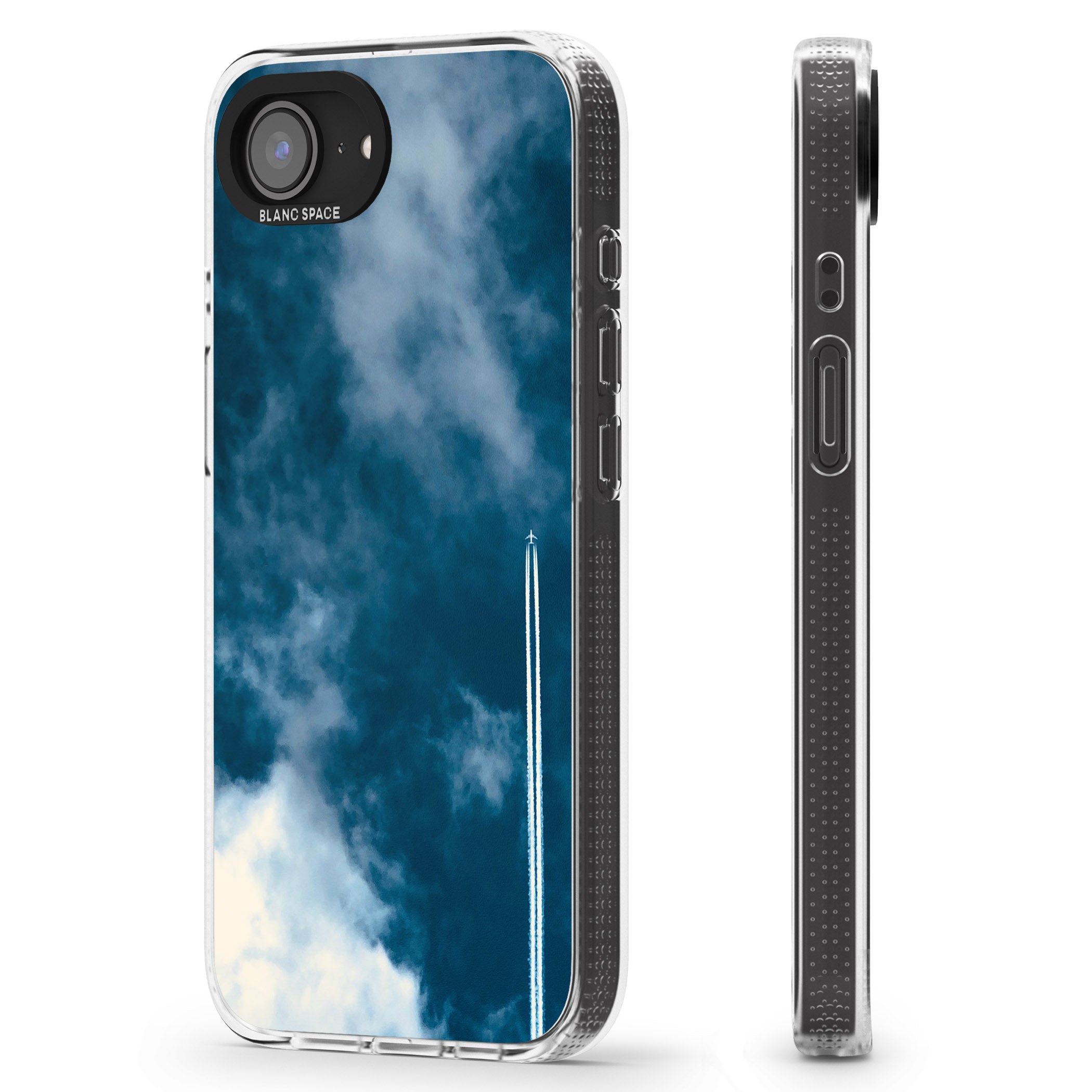 Plane in Cloudy Sky Photograph iPhone 16e Clear Case Impact Air - Blanc Space