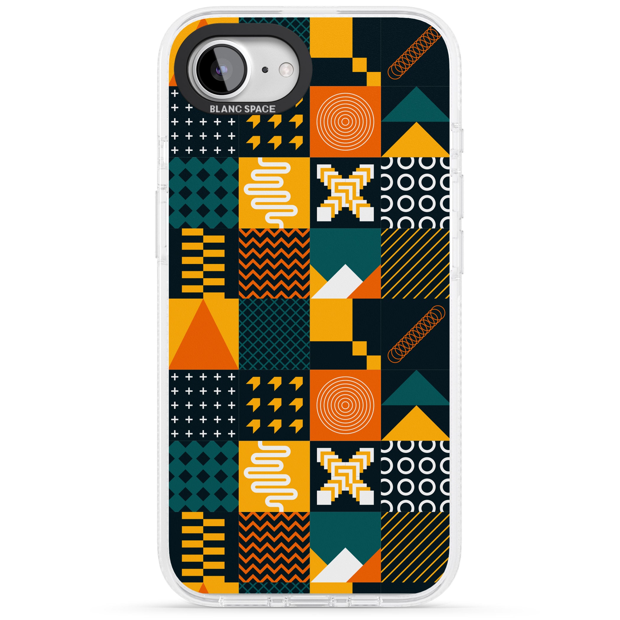 Funky Geometric Patterns: Orange & Dark Green iPhone 16e Clear Case Impact Air - Blanc Space