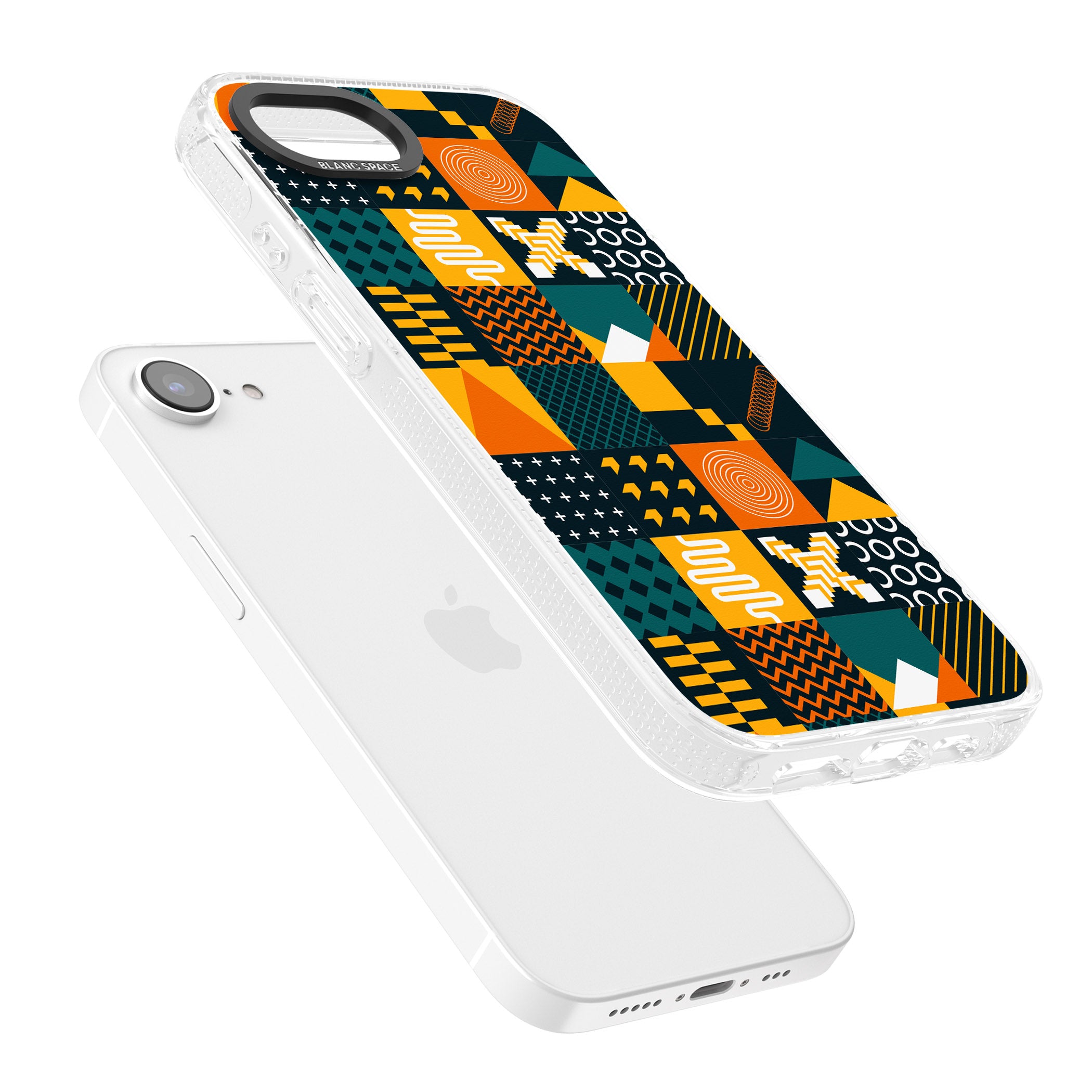 Funky Geometric Patterns: Orange & Dark Green iPhone 16e Clear Case Impact Air - Blanc Space