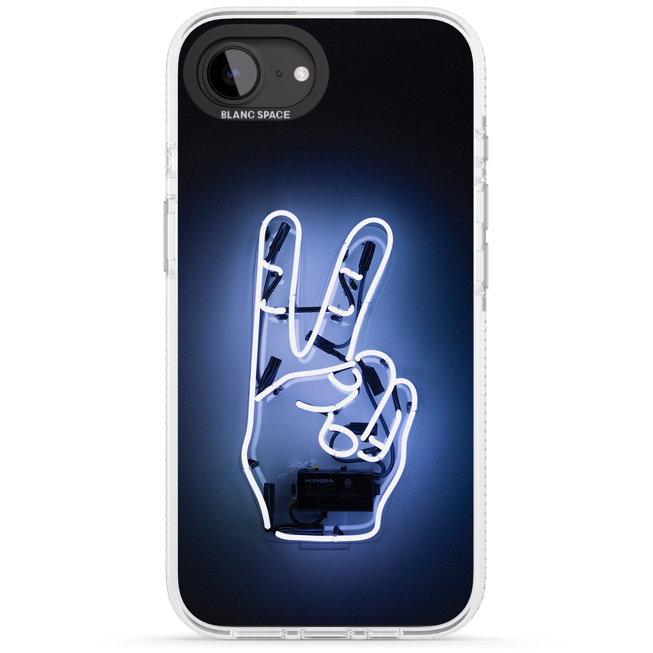 Peace Sign Hand Neon Sign iPhone 16e Clear Case Impact Air - Blanc Space