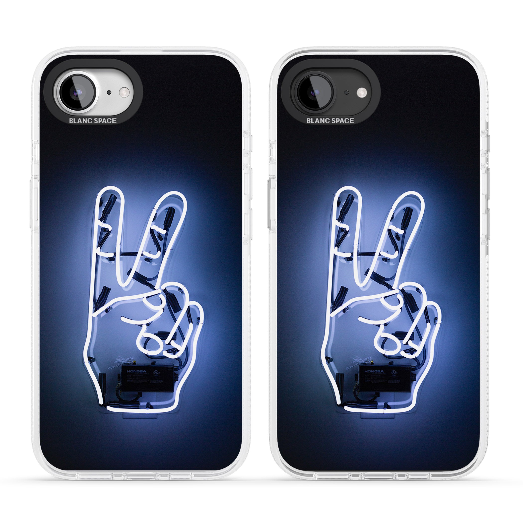 Peace Sign Hand Neon Sign iPhone 16e Clear Case Impact Air - Blanc Space