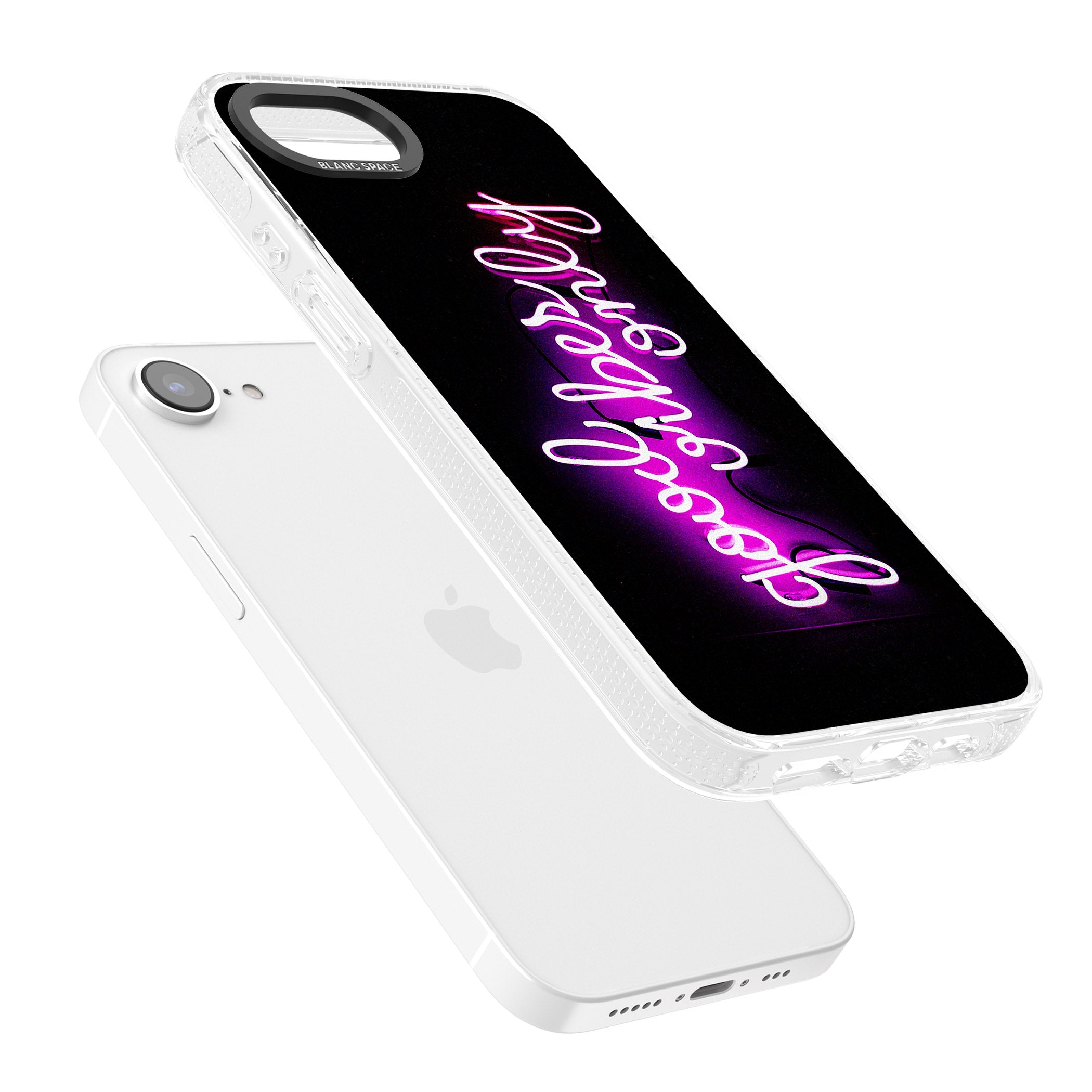 Good Vibes Only Pink Neon iPhone 16e Clear Case Impact Air - Blanc Space