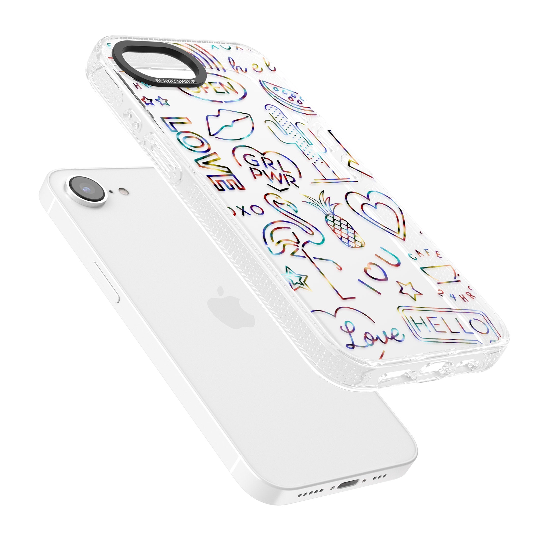 Funky nebula Neon Sign iPhone 16e Clear Case Impact Air - Blanc Space