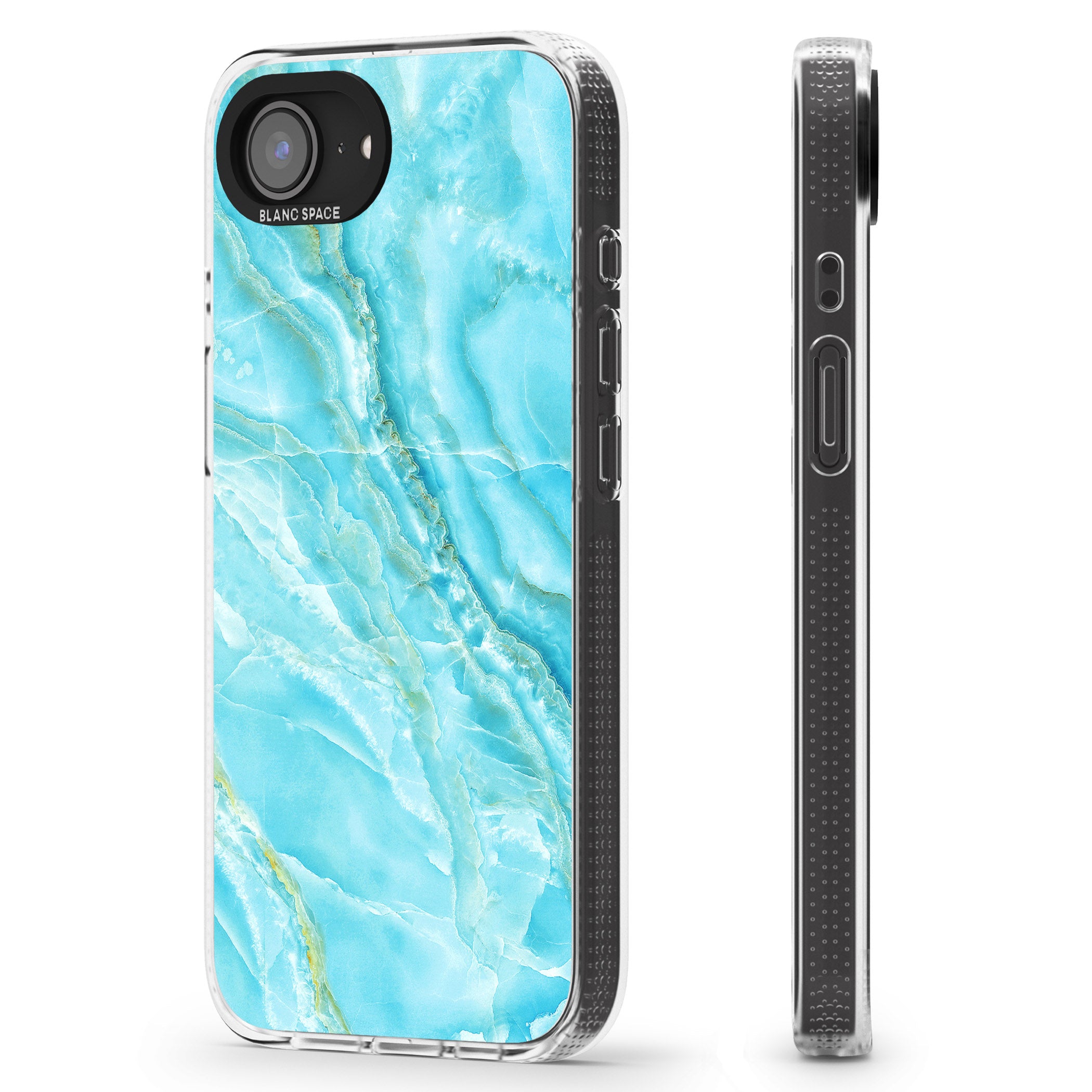 Bright Blue Onyx Marble iPhone 16e Clear Case Impact Air - Blanc Space