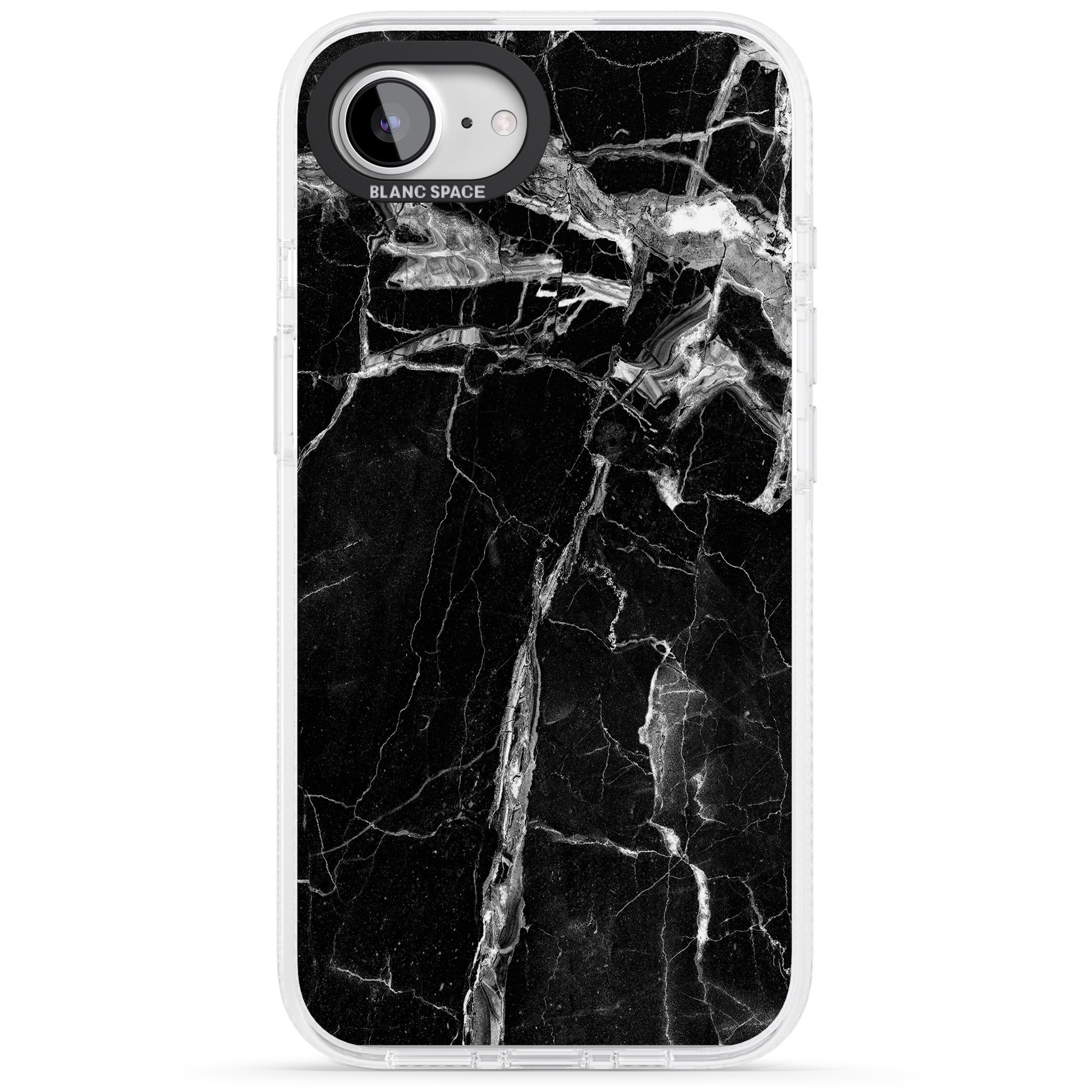 Black Onyx Marble Texture iPhone 16e Clear Case Impact Air - Blanc Space