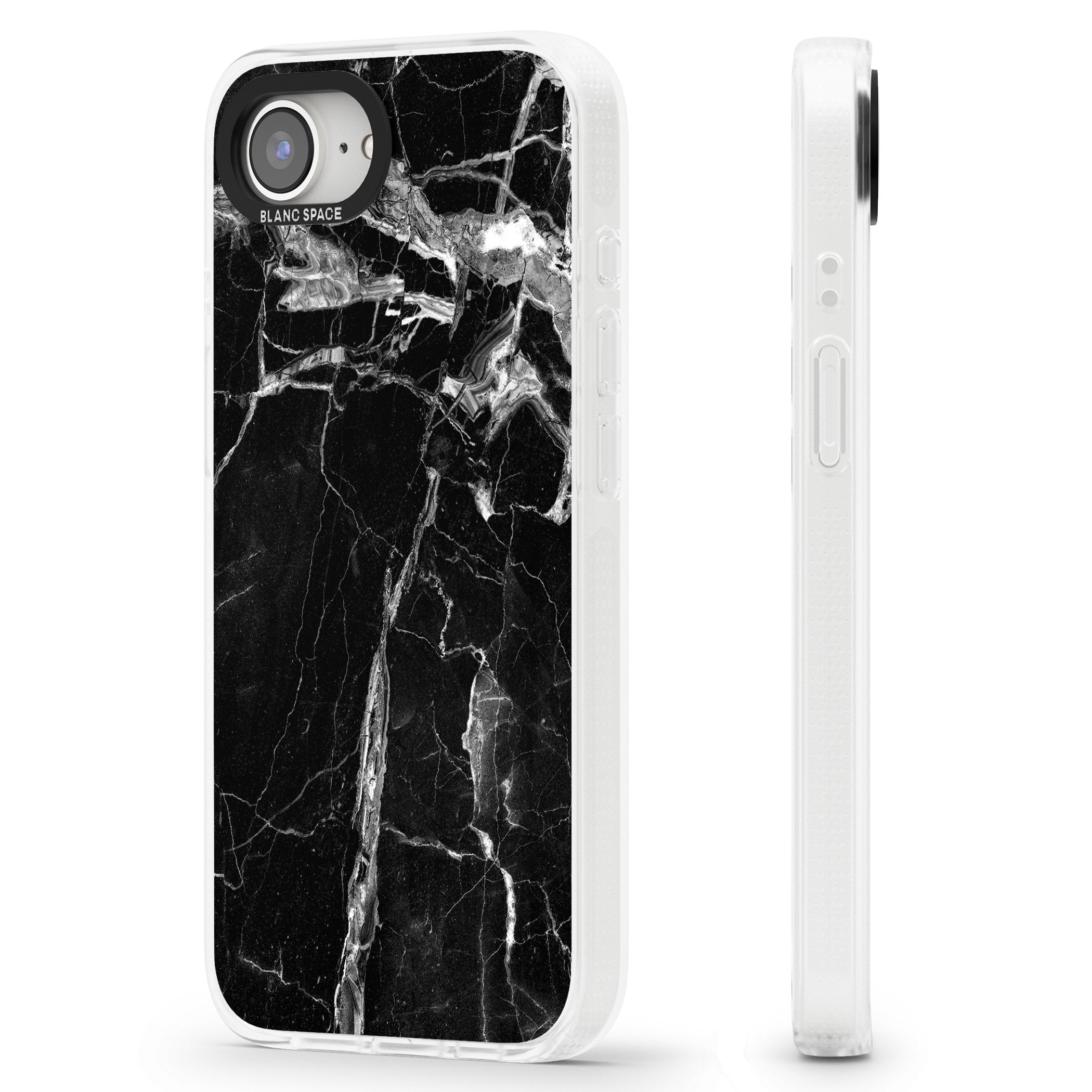 Black Onyx Marble Texture iPhone 16e Clear Case Impact Air - Blanc Space