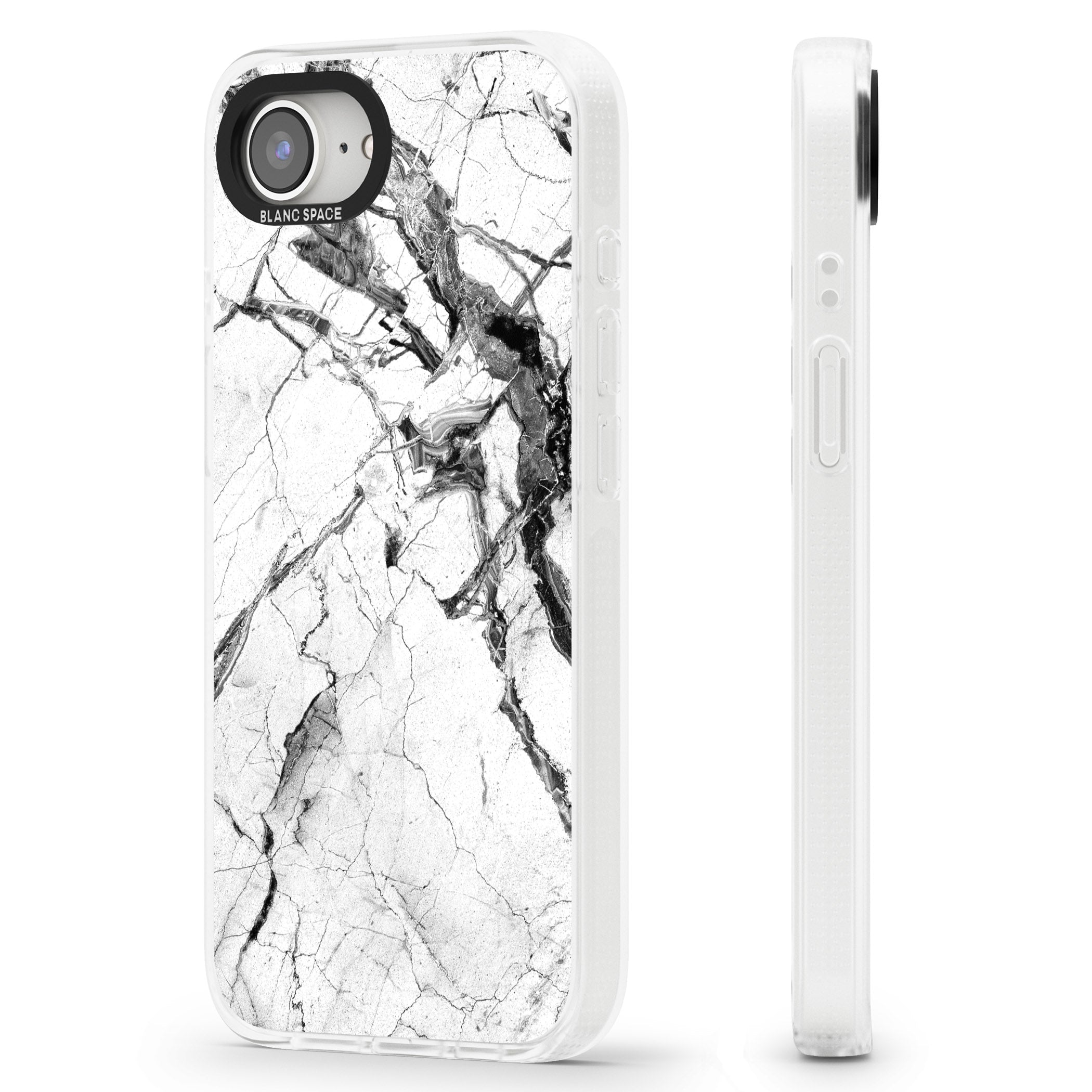 Black & White Stormy Marble iPhone 16e Clear Case Impact Air - Blanc Space