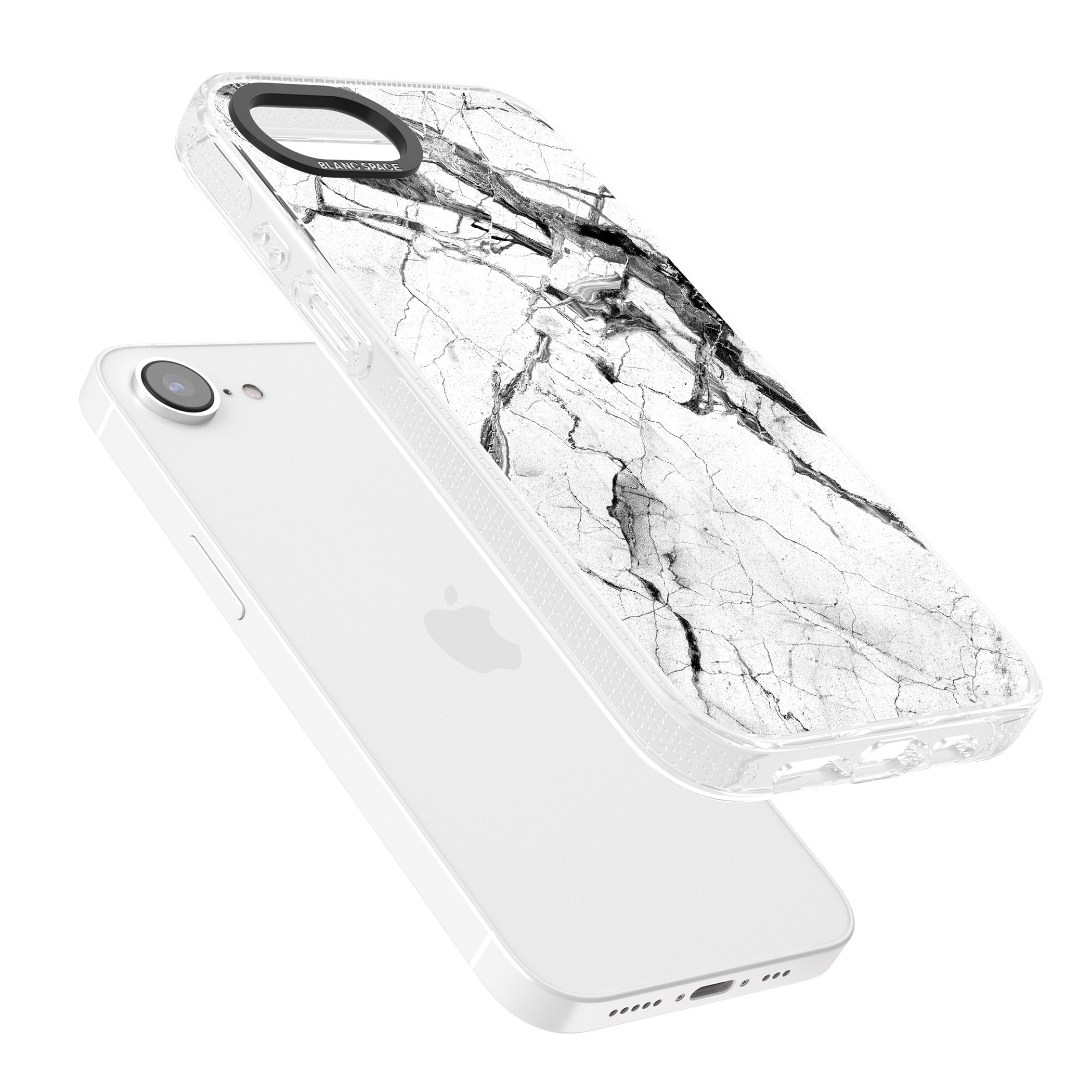 Black & White Stormy Marble iPhone 16e Clear Case Impact Air - Blanc Space