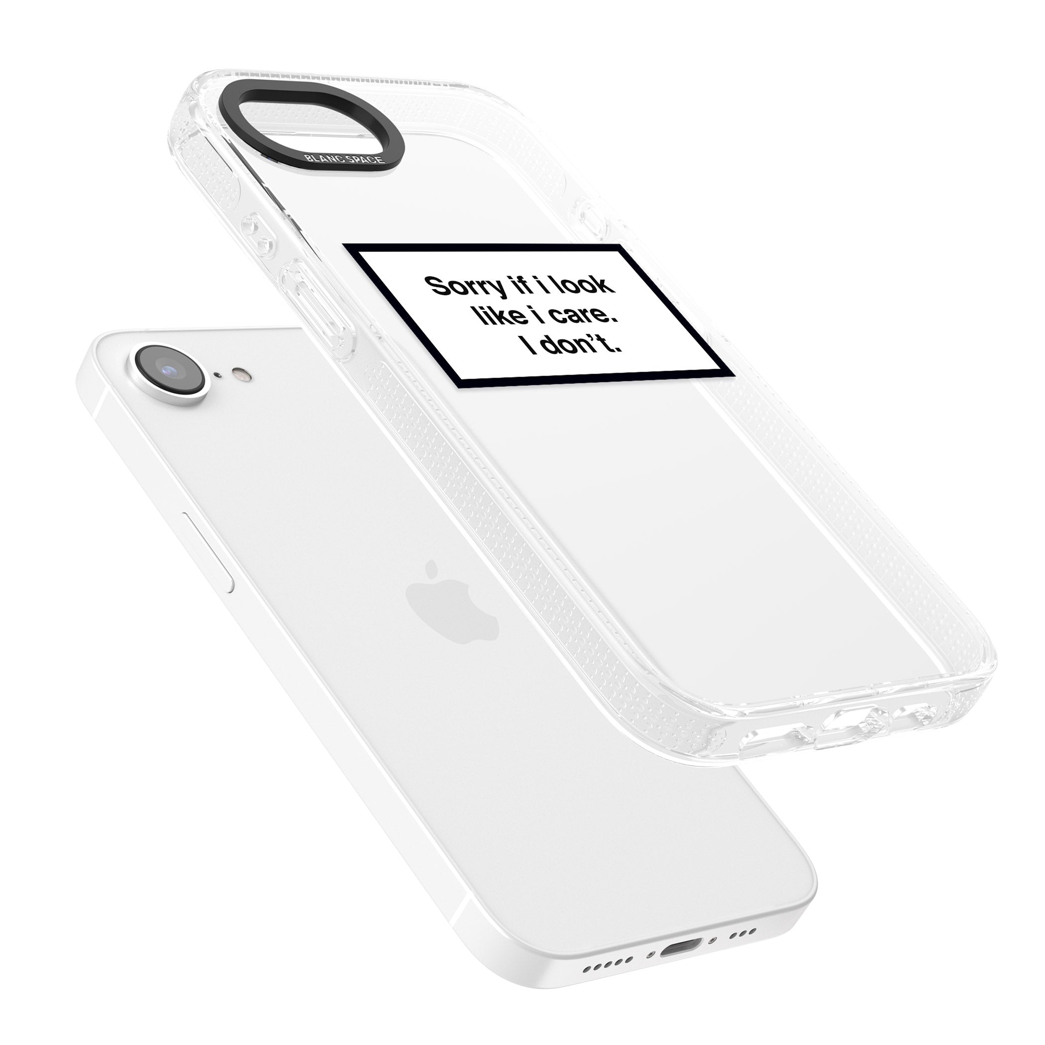 Sorry if it looks like I care iPhone 16e Clear Case Impact Air - Blanc Space