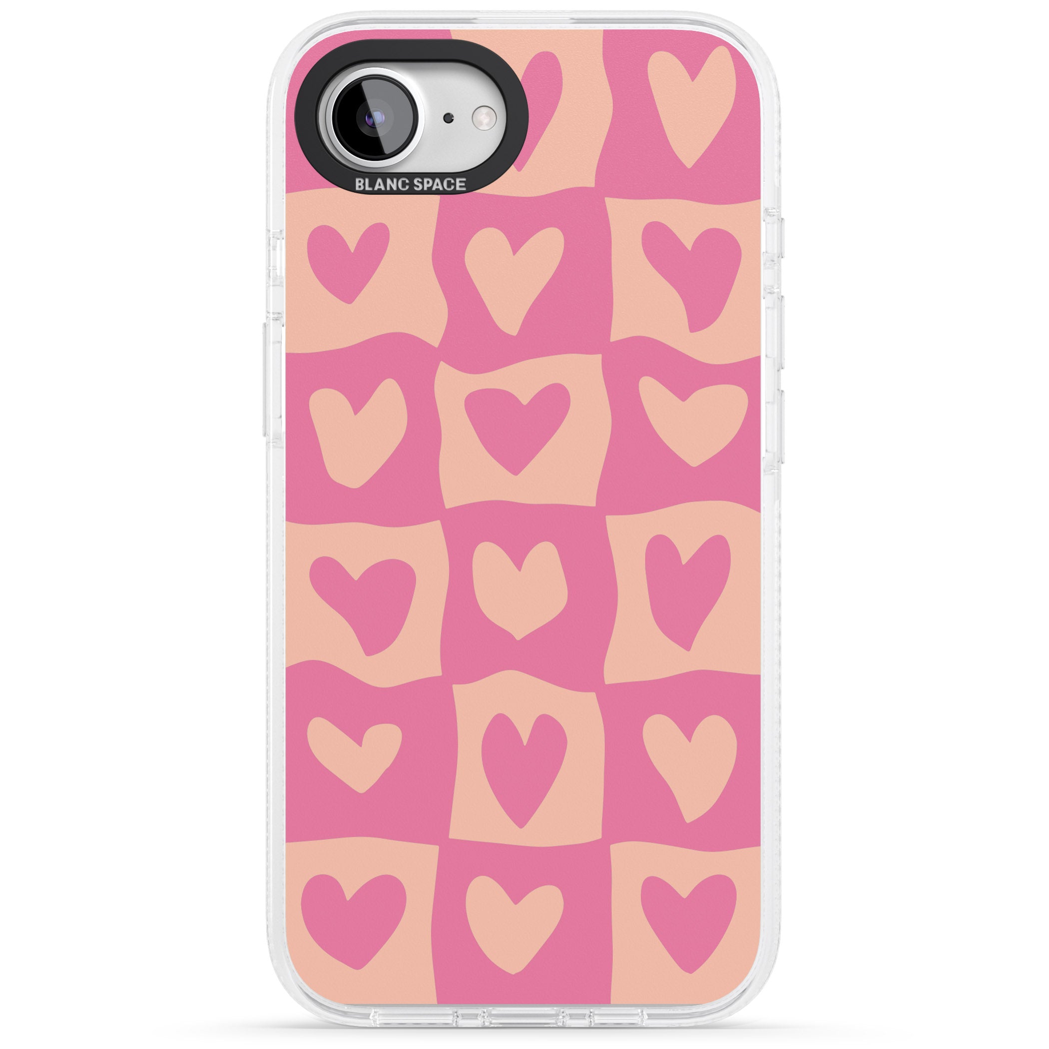 Pink Wavy Checked Hearts iPhone 16e Clear Case Impact Air - Blanc Space