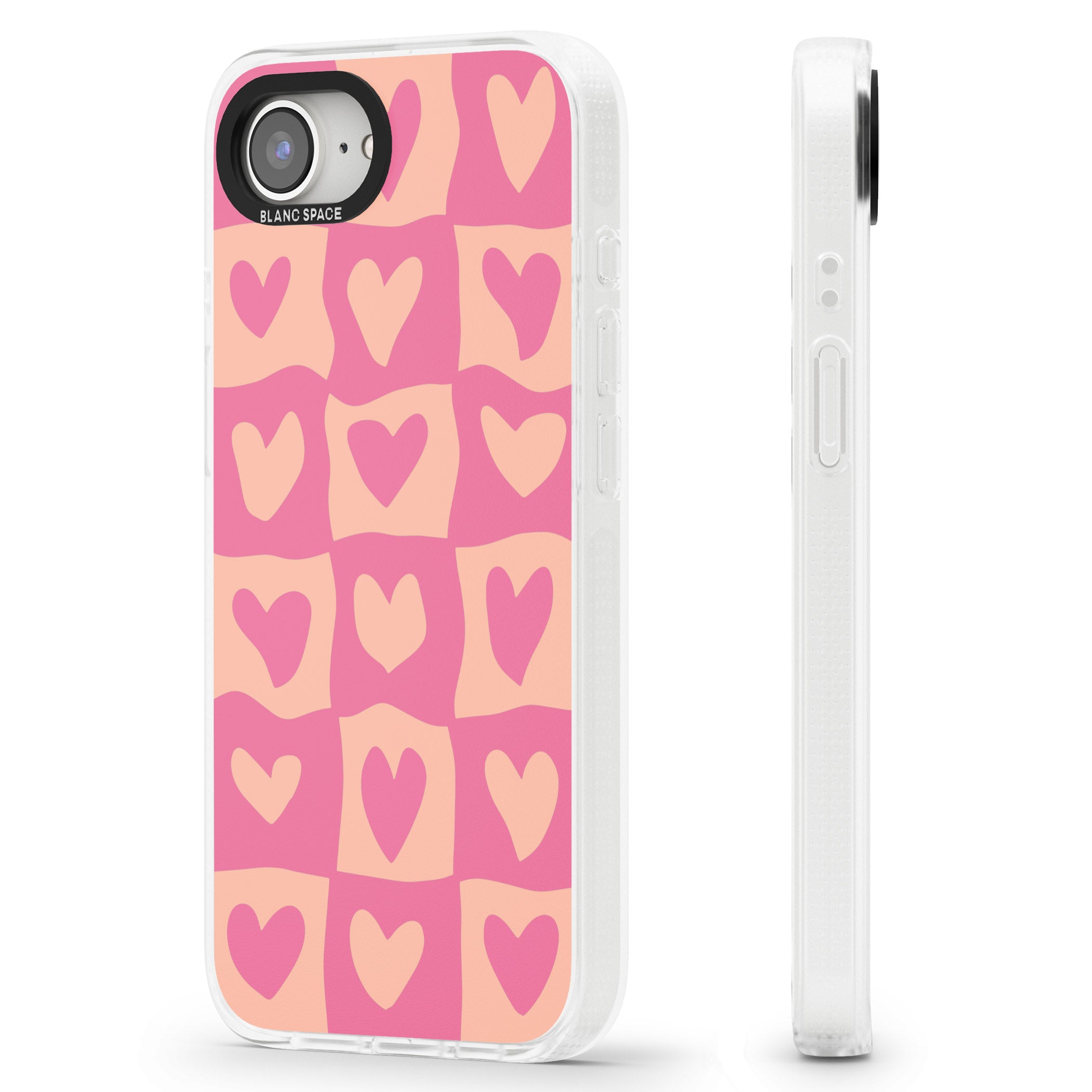 Pink Wavy Checked Hearts iPhone 16e Clear Case Impact Air - Blanc Space