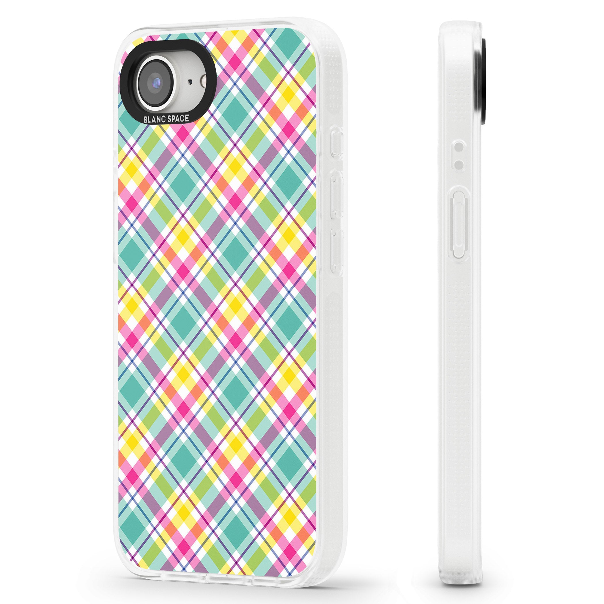 Crosshatch Plaid iPhone 16e Clear Case Impact Air - Blanc Space