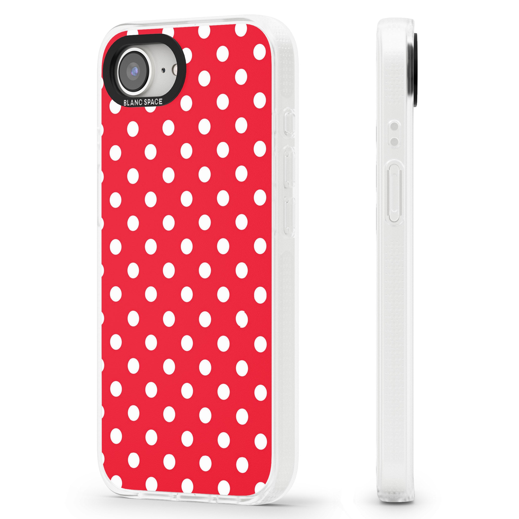 Designer Lava Red Polka Dot iPhone 16e Clear Case Impact Air - Blanc Space