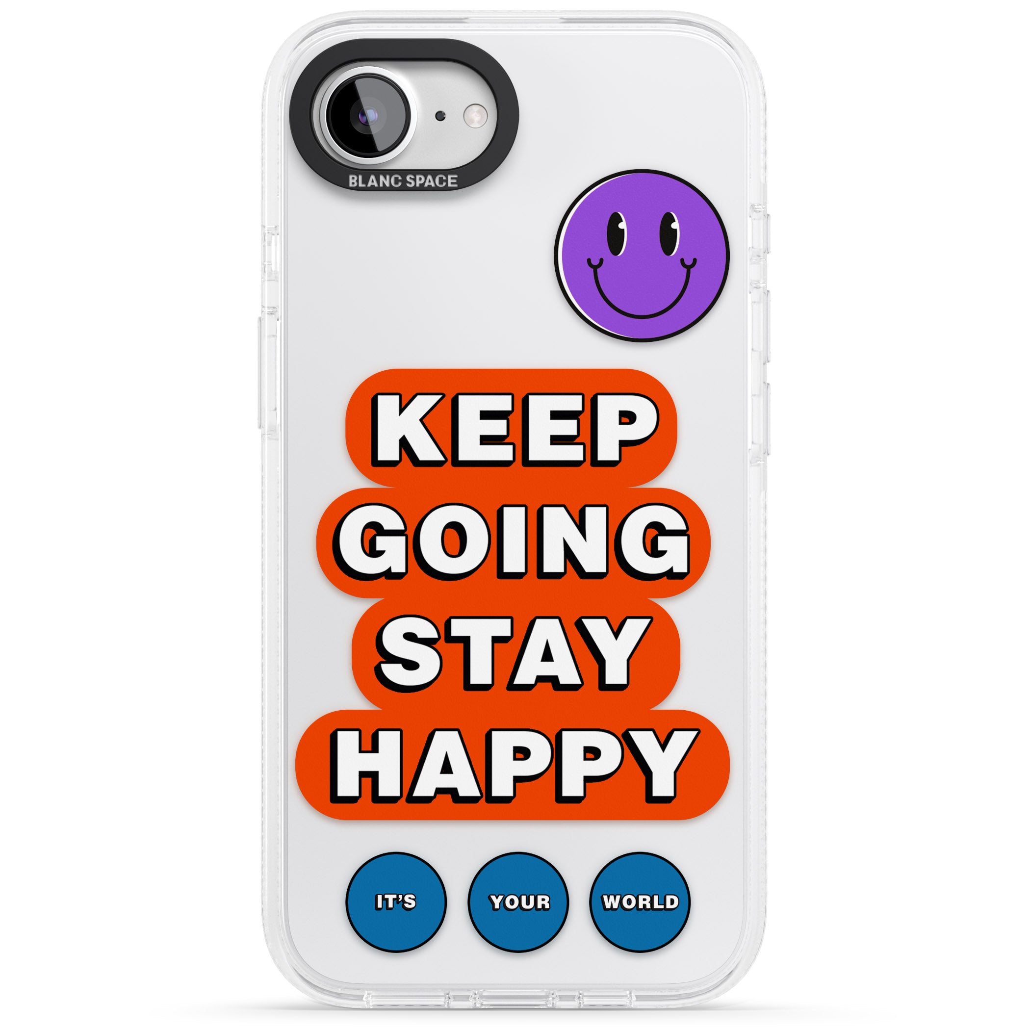 Keep Going Stay Happy iPhone 16e Clear Case Impact Air - Blanc Space
