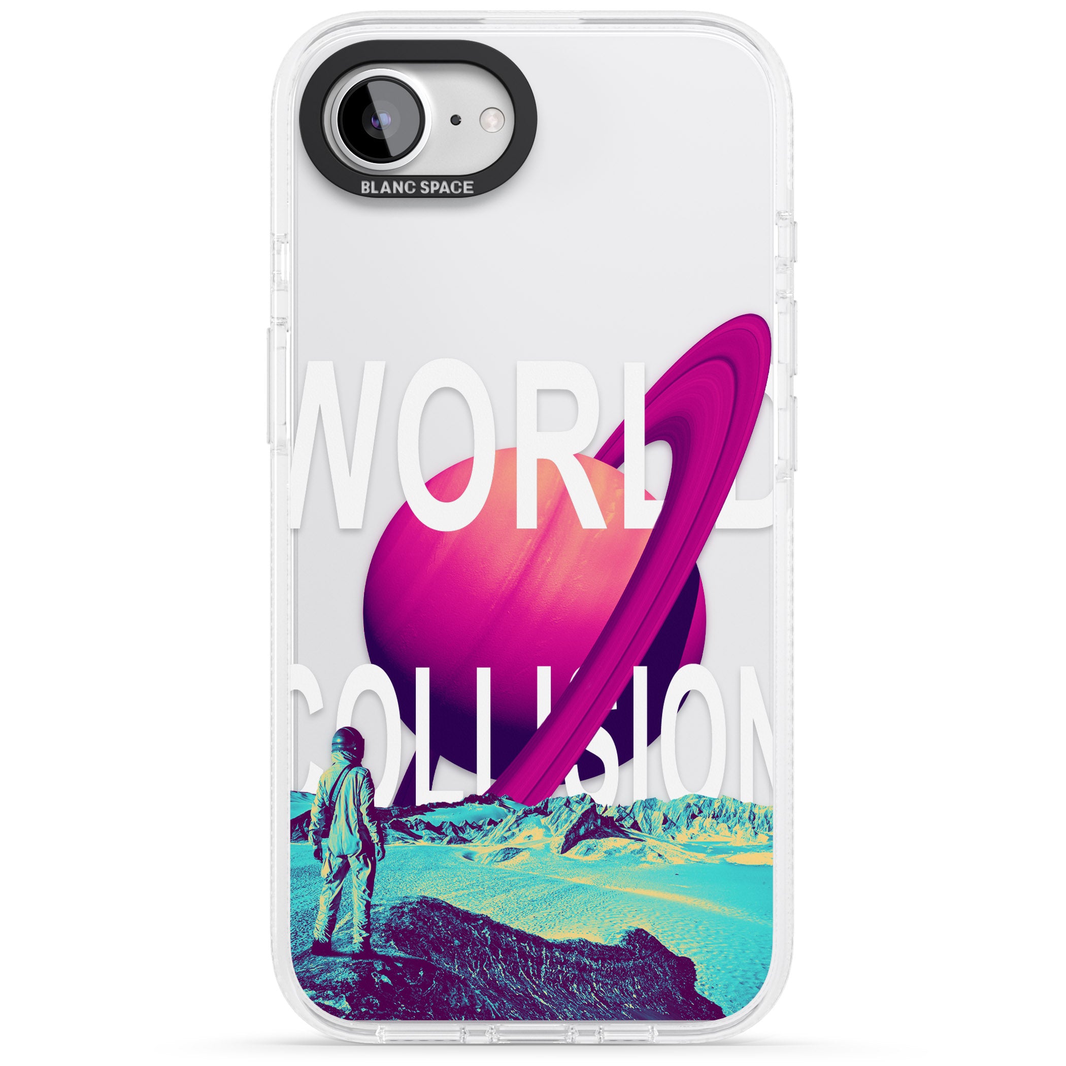 World Collision iPhone 16e Clear Case Impact Air - Blanc Space