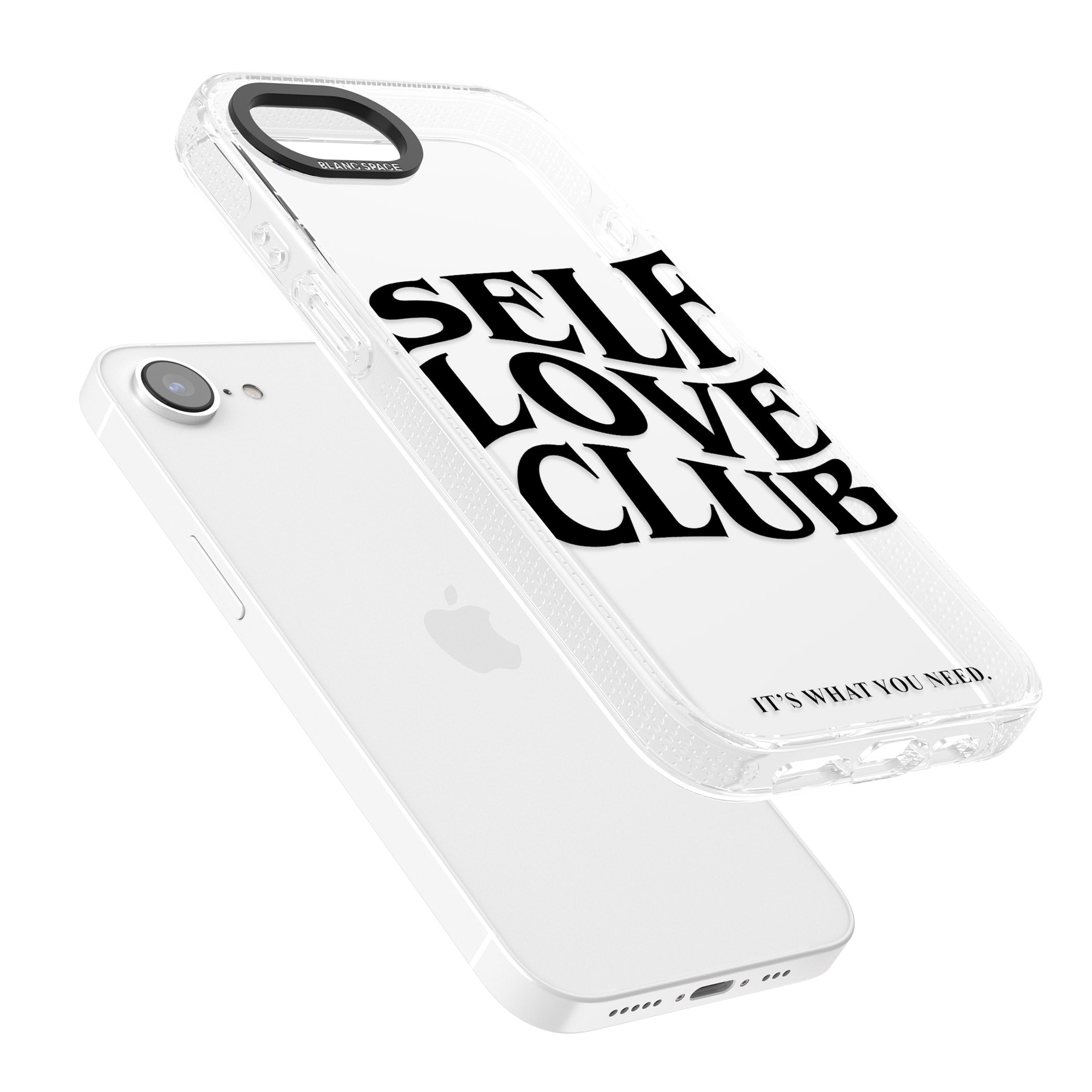 Self Love Club (Black) iPhone 16e Clear Case Impact Air - Blanc Space