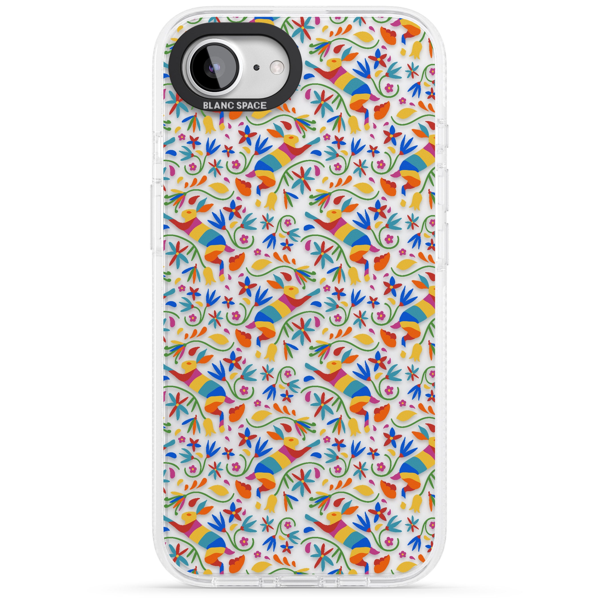 Floral Rabbit Pattern in Rainbow iPhone 16e Clear Case Impact Air - Blanc Space