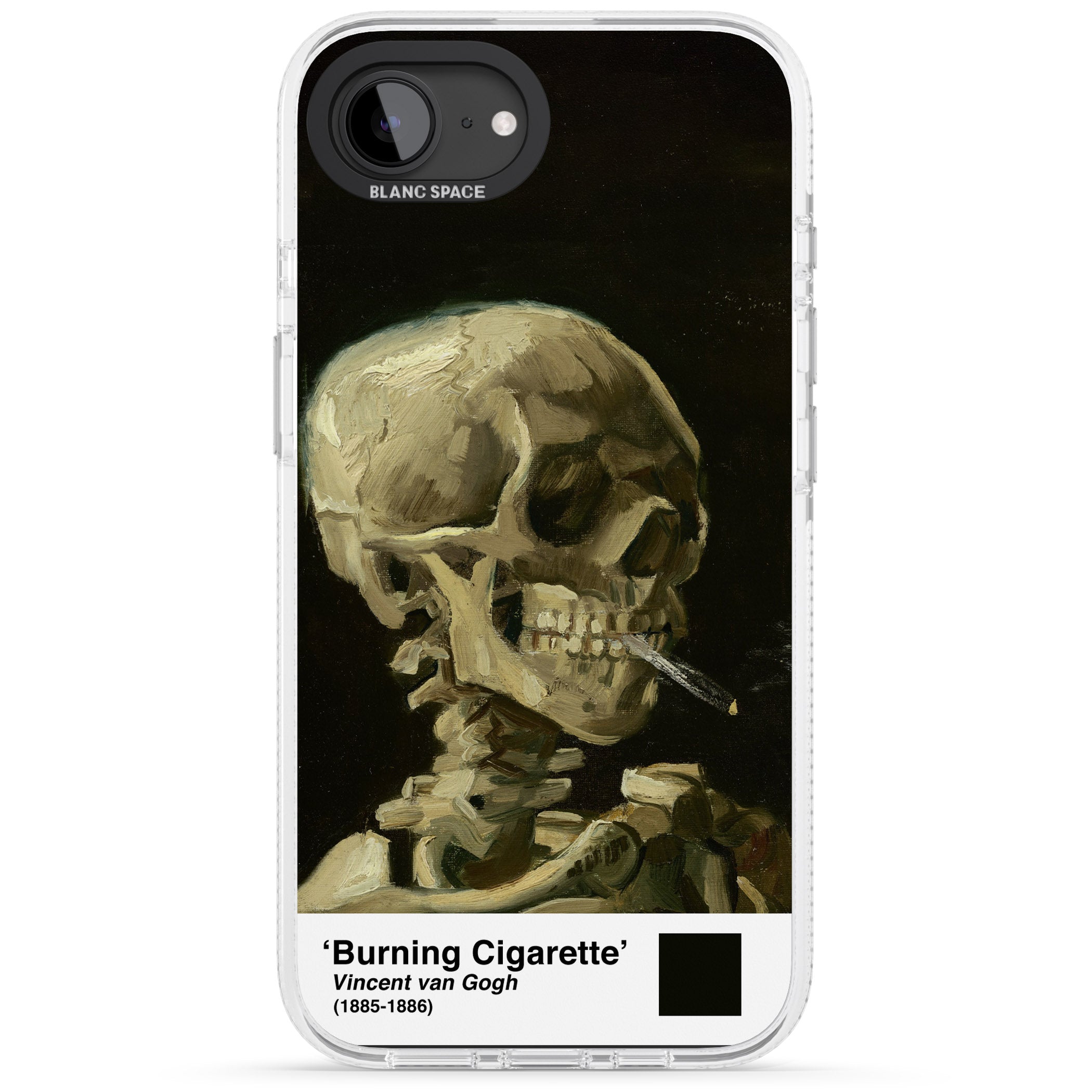 Skull of a Skeleton with Burning Cigarette iPhone 16e Clear Case Impact Air - Blanc Space