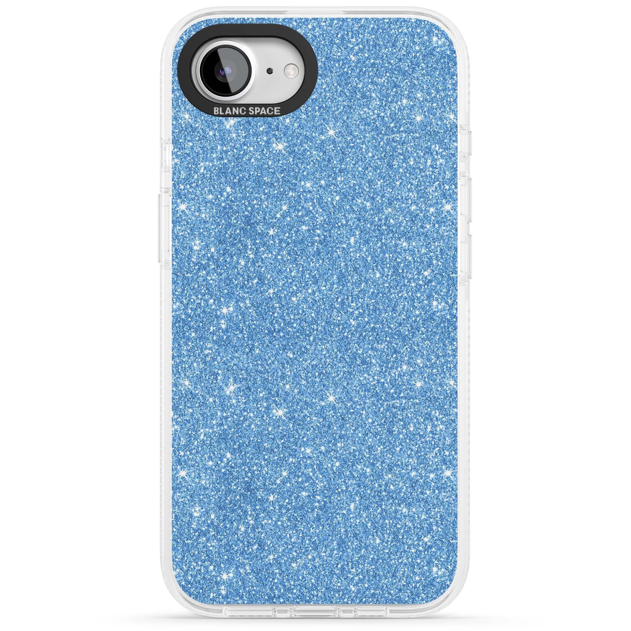 Blue Glitter blue glitter iPhone case featuring dense sparkling cerulean glitter with a glamorous shimmering finish | Clear Case Impact Air case for iPhone 16e, iPhone 17e