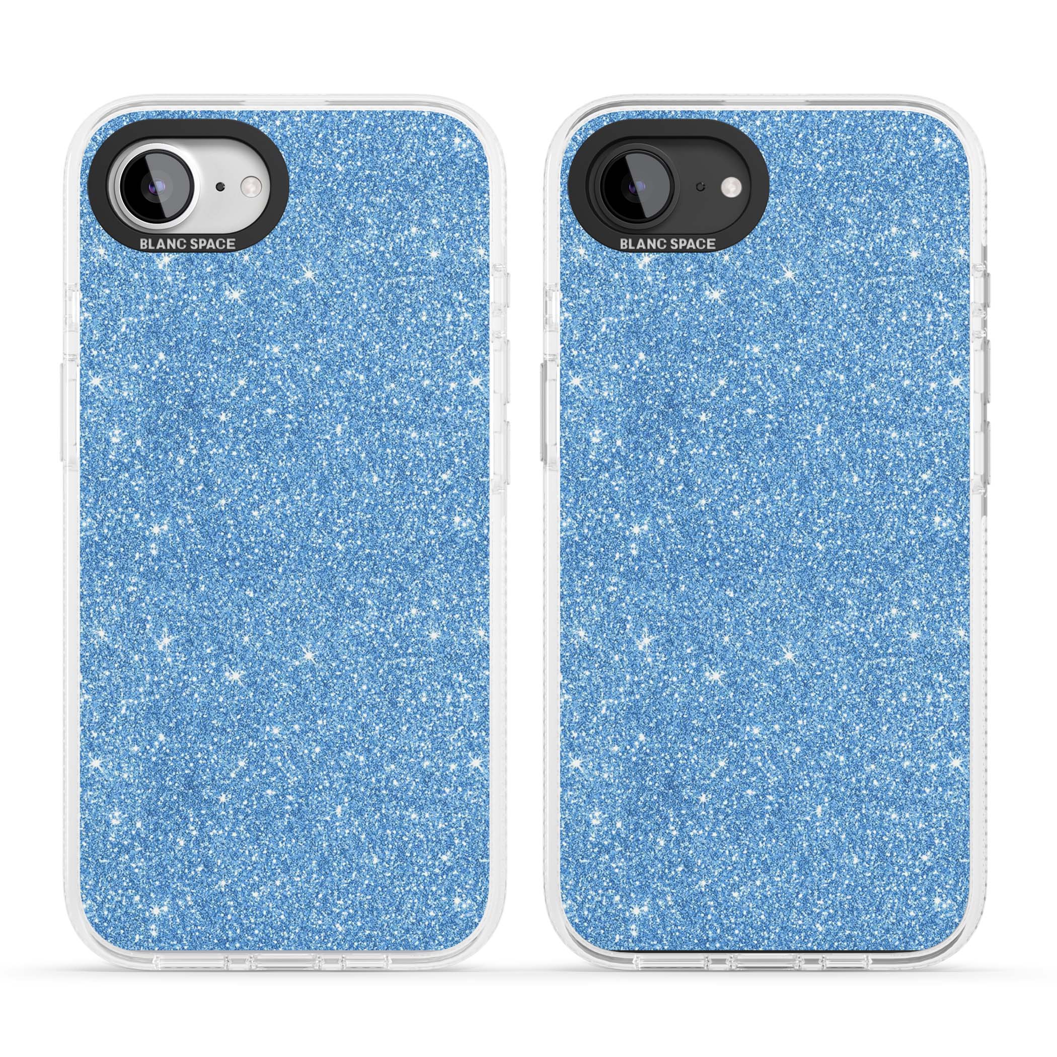 Blue Glitter blue glitter iPhone case featuring dense sparkling cerulean glitter with a glamorous shimmering finish | Clear Case Impact Air case for iPhone 16e, iPhone 17e