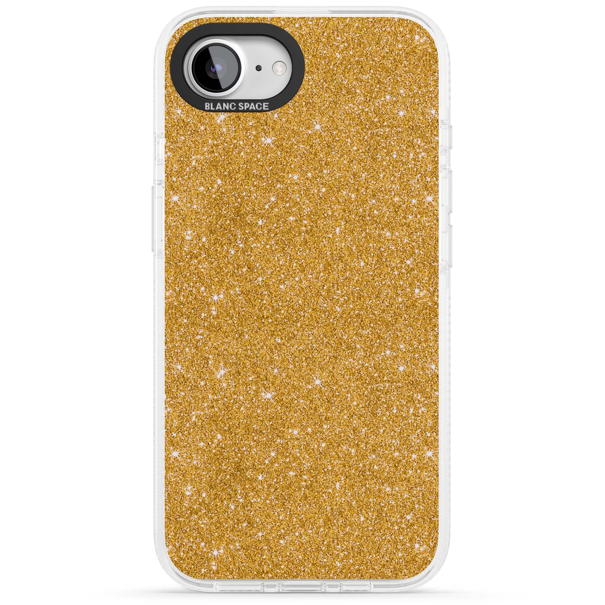 Gold Glitter gold glitter iPhone case featuring a shimmering sparkle wallpaper design in luxury gold | Clear Case Impact Air case for iPhone 16e, iPhone 17e