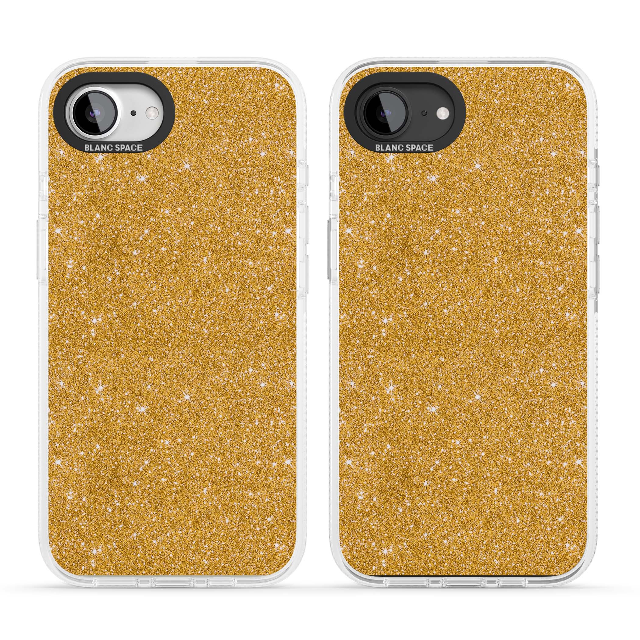 Gold Glitter gold glitter iPhone case featuring a shimmering sparkle wallpaper design in luxury gold | Clear Case Impact Air case for iPhone 16e, iPhone 17e