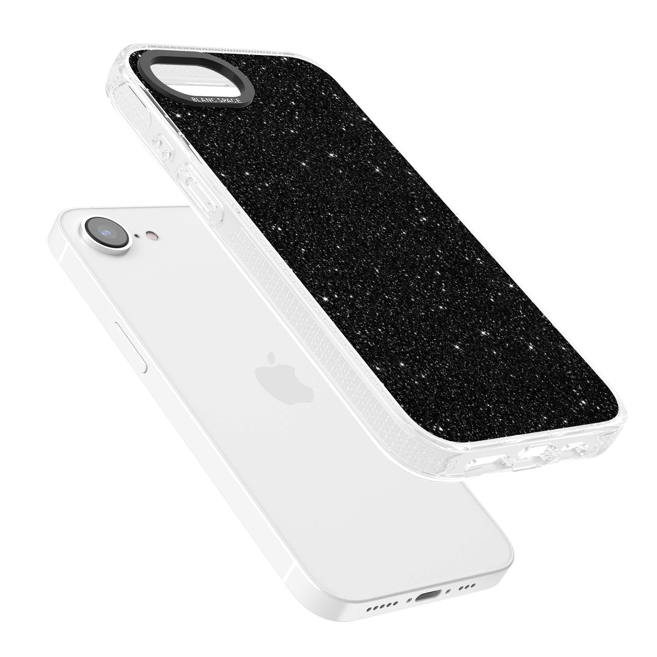 Black Glitter black glitter iPhone case featuring an all-over sparkly shimmer pattern on a jet black base | Clear Case Impact Air case for iPhone 16e, iPhone 17e