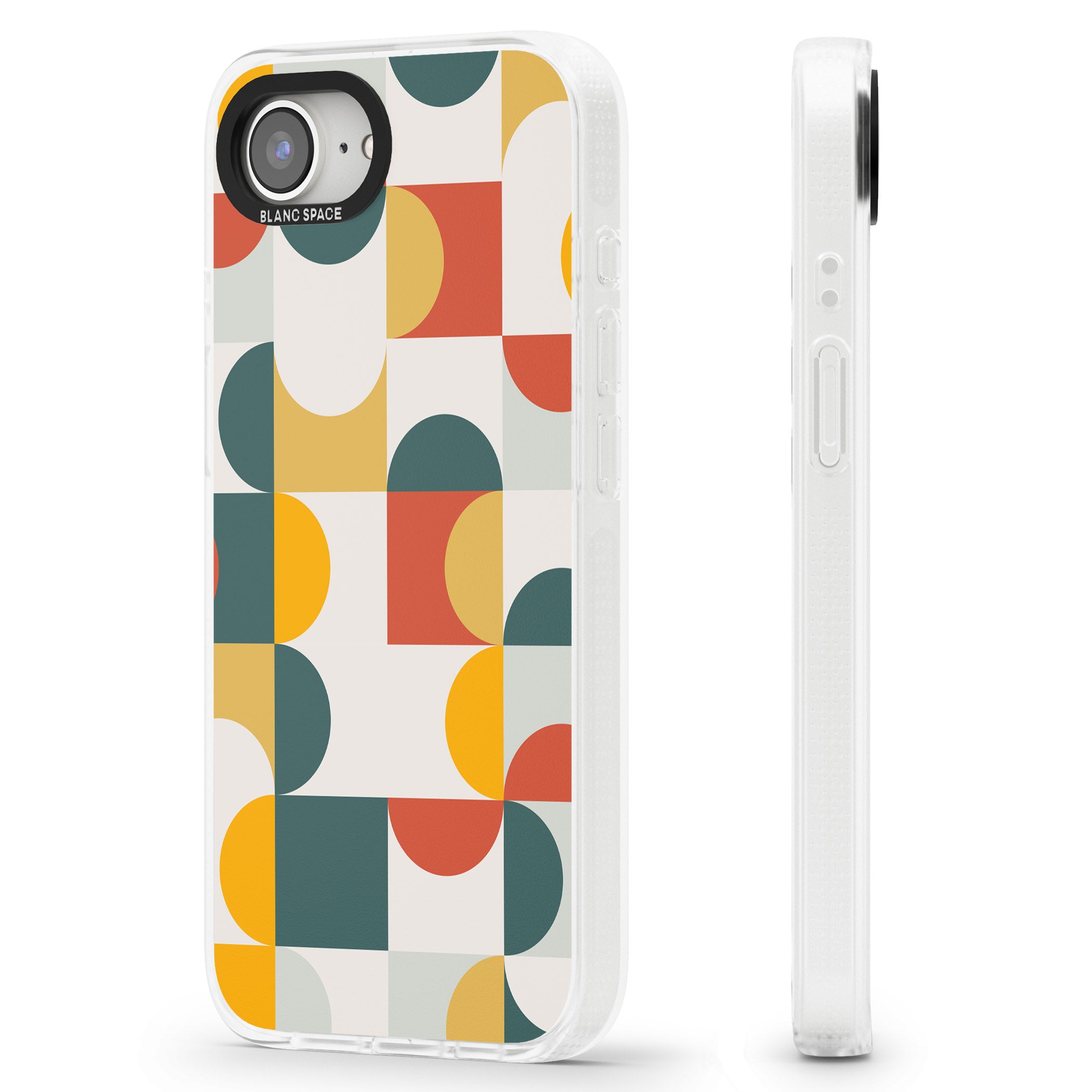 Abstract Retro Shapes: Muted Colour Mix iPhone 16e Clear Case Impact Air - Blanc Space