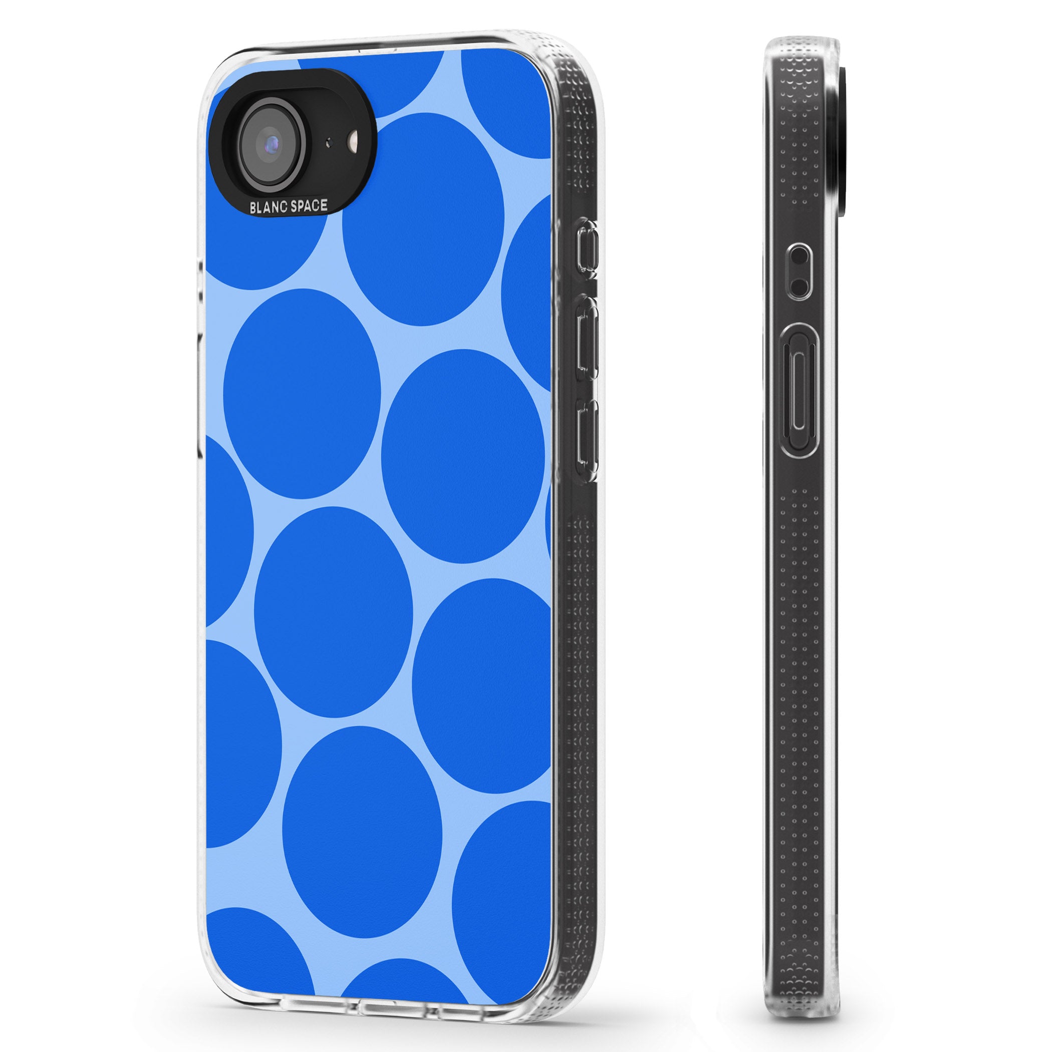 Abstract Retro Shapes: Blue Dots iPhone 16e Clear Case Impact Air - Blanc Space