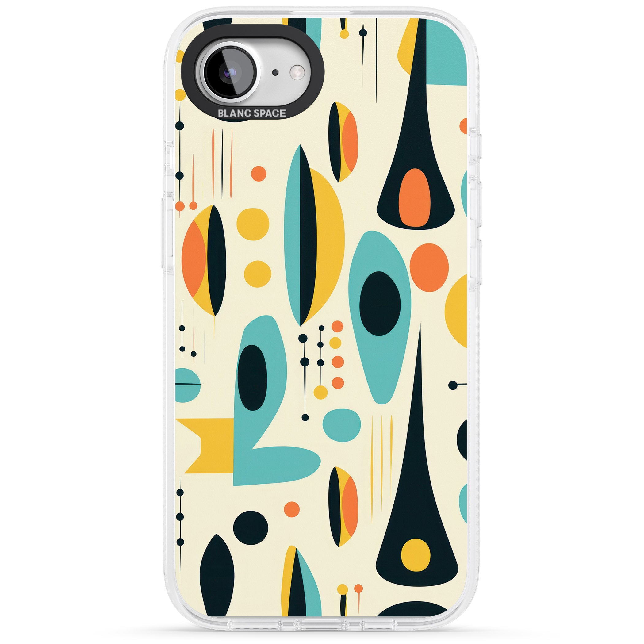 Mid-Century Atomic Pattern iPhone 16e Clear Case Impact Air - Blanc Space