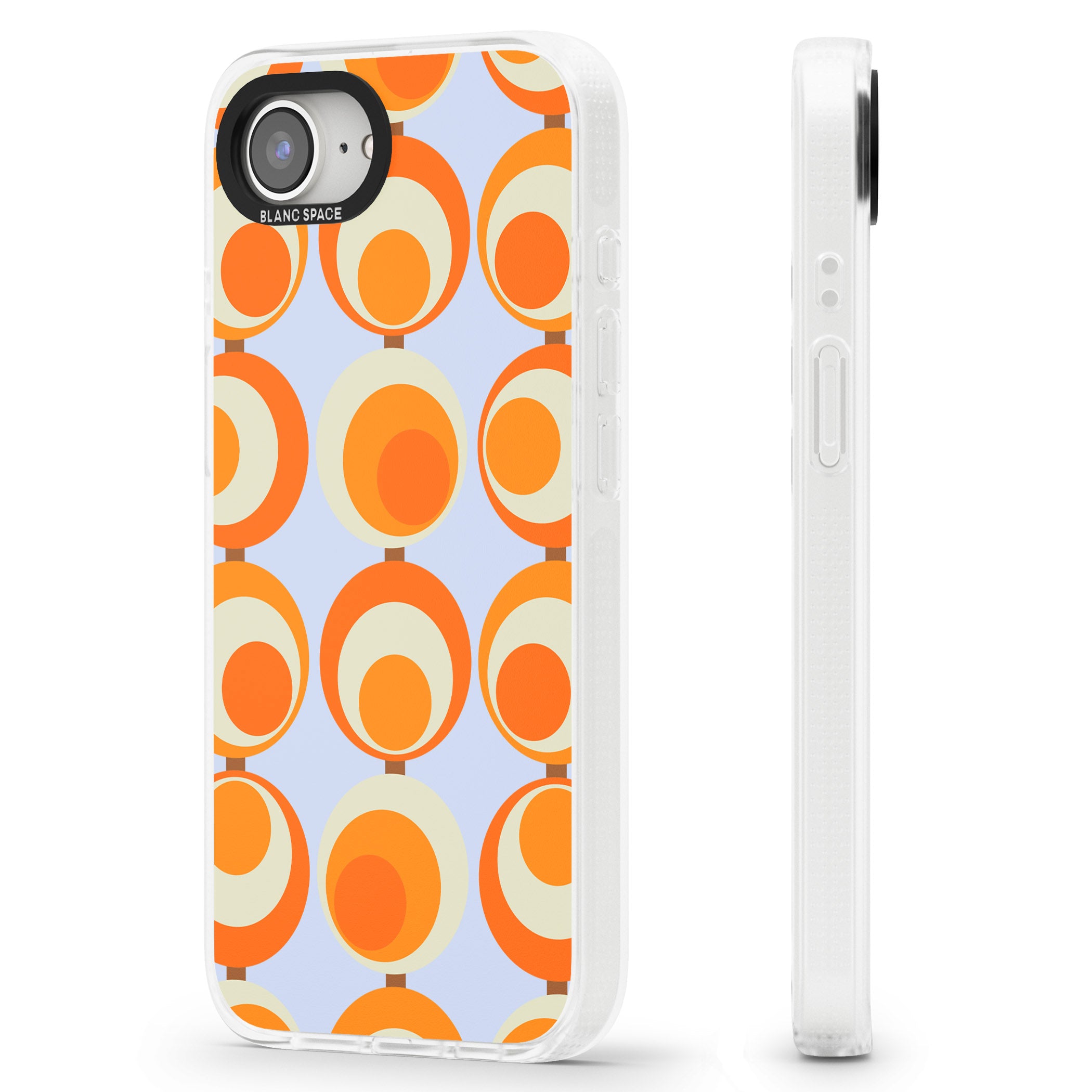 Mid-Century Blue & Orange Pattern iPhone 16e Clear Case Impact Air - Blanc Space