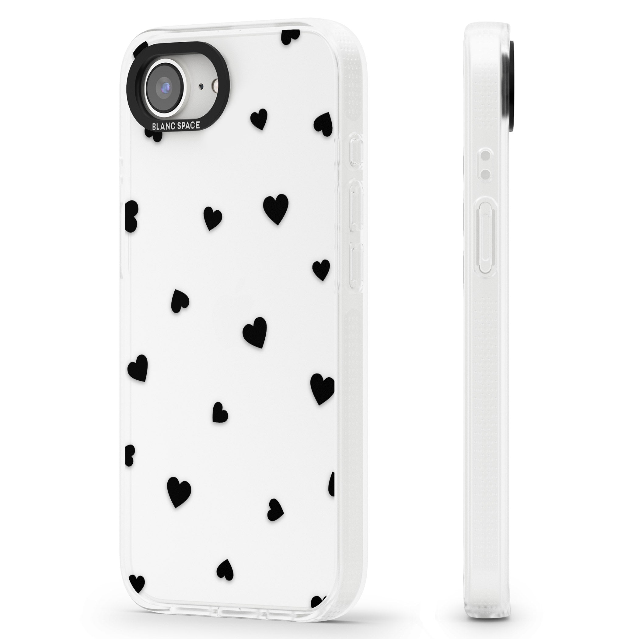 Black Hearts Pattern iPhone 16e Clear Case Impact Air - Blanc Space