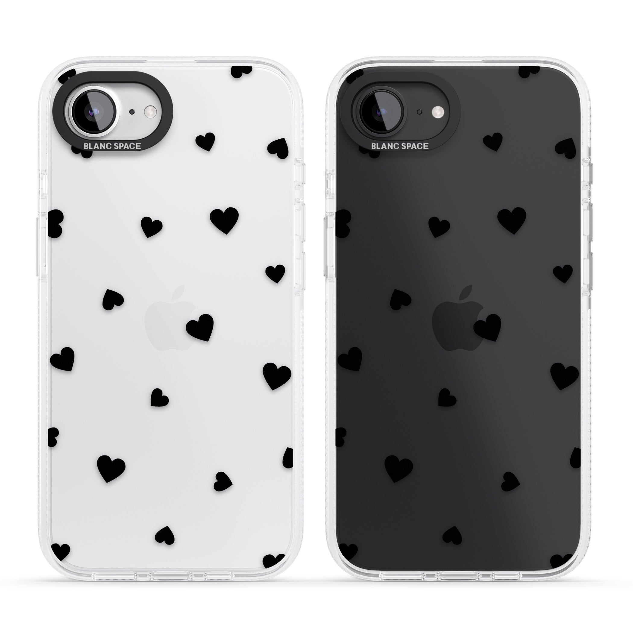Black Hearts Pattern iPhone 16e Clear Case Impact Air - Blanc Space