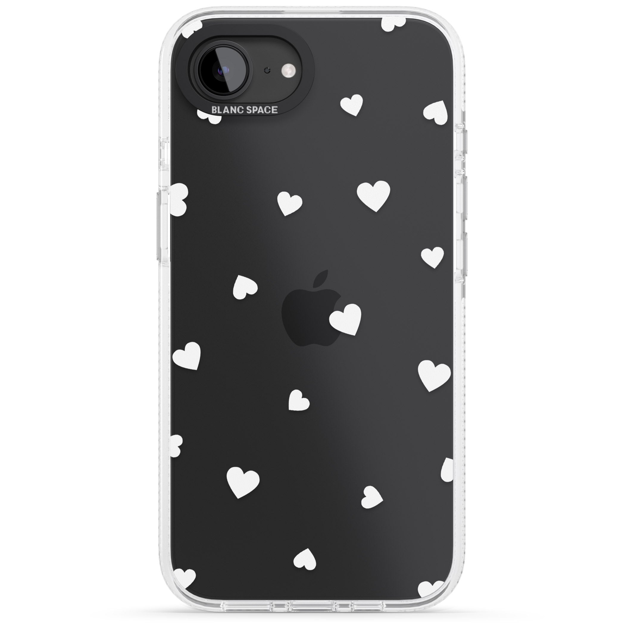 White Hearts Pattern iPhone 16e Clear Case Impact Air - Blanc Space
