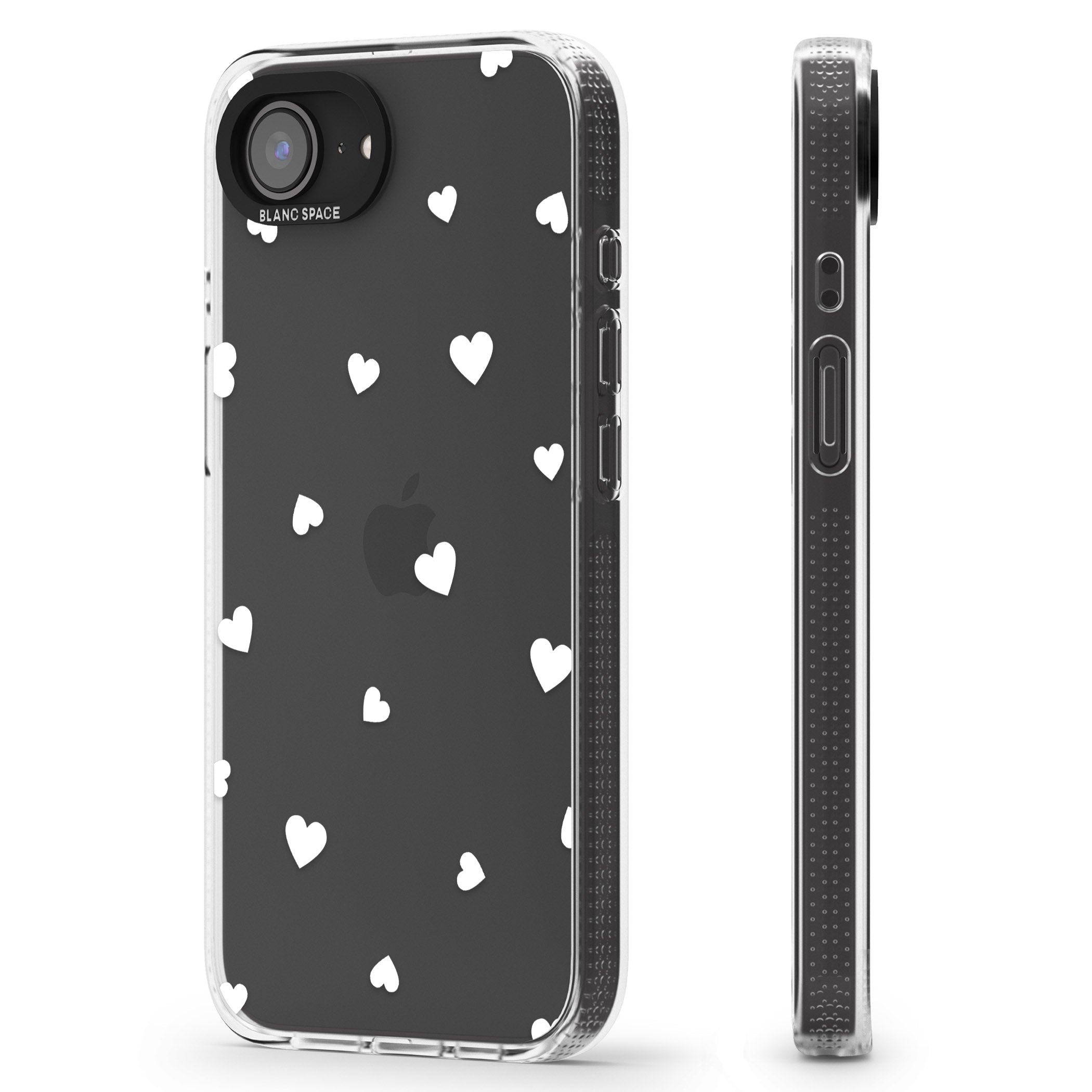 White Hearts Pattern iPhone 16e Clear Case Impact Air - Blanc Space