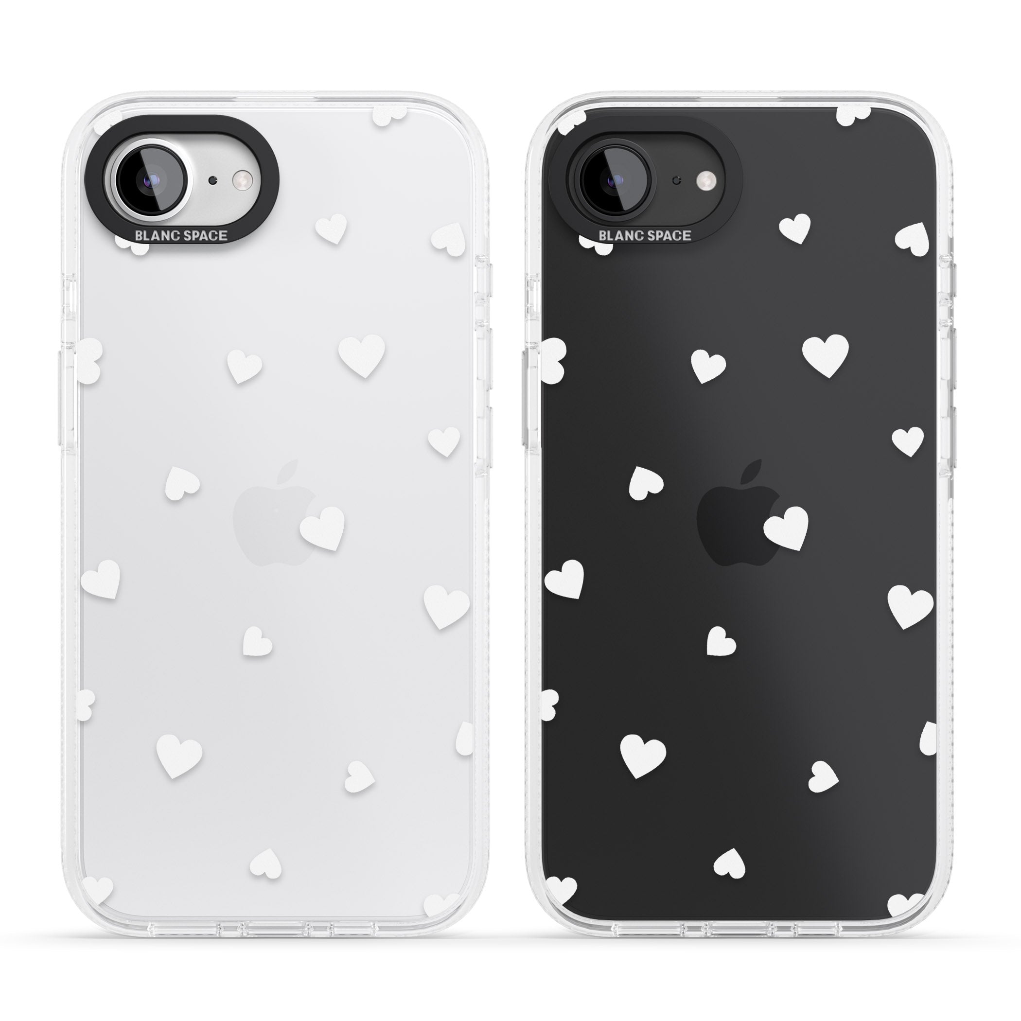 White Hearts Pattern iPhone 16e Clear Case Impact Air - Blanc Space
