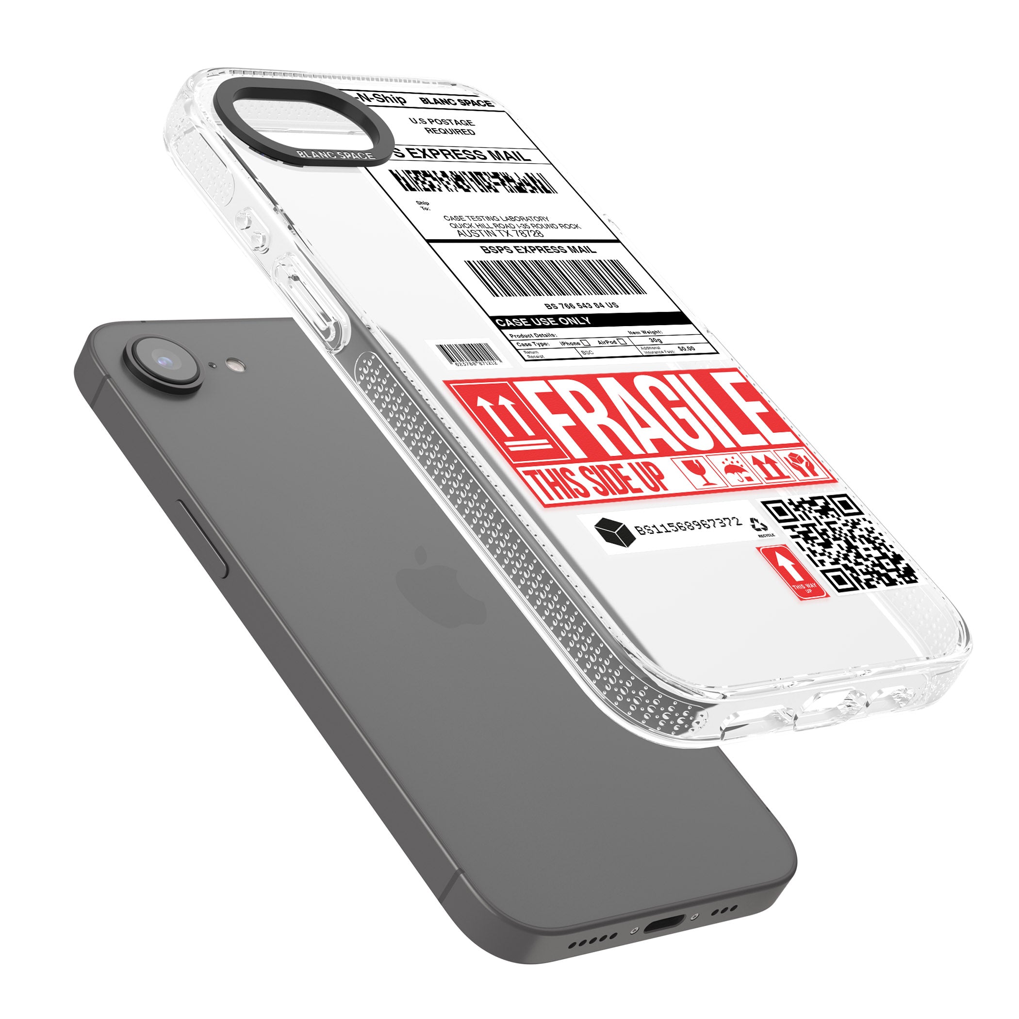 Shipping Label iPhone 16e Clear Case Impact Air - Blanc Space