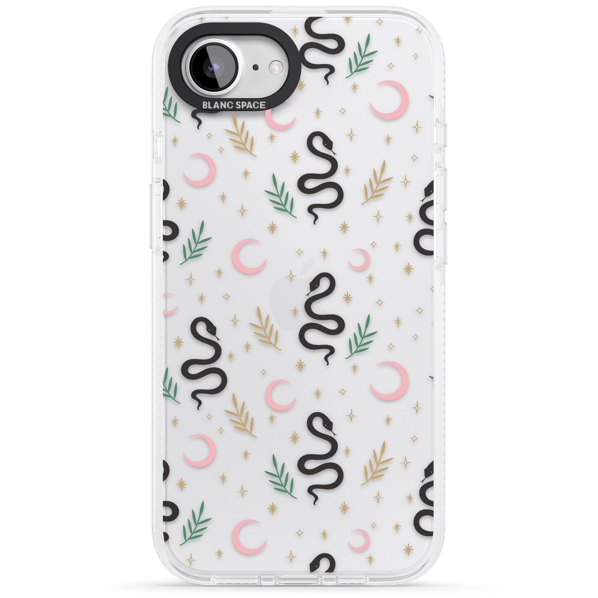 Snake & Moon Pattern (Clear) iPhone 16e Clear Case Impact Air - Blanc Space