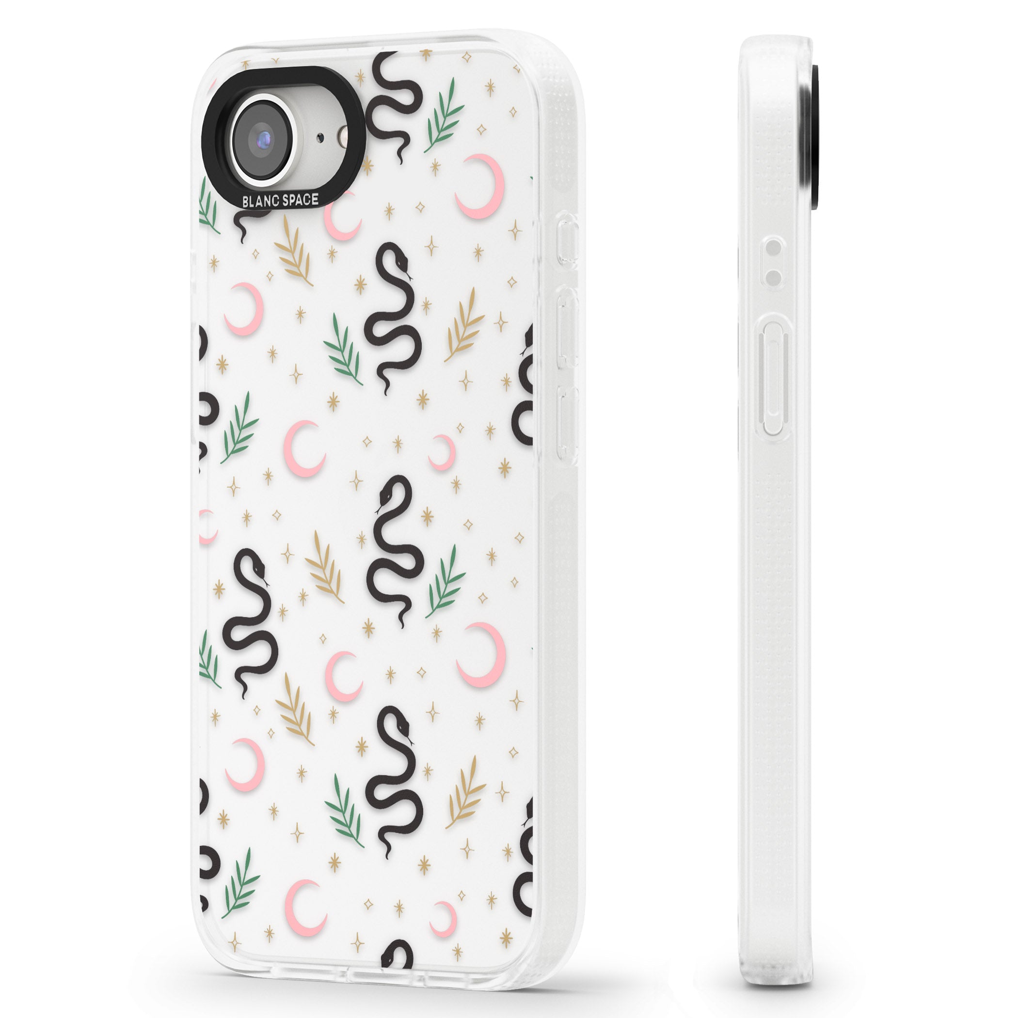 Snake & Moon Pattern (Clear) iPhone 16e Clear Case Impact Air - Blanc Space