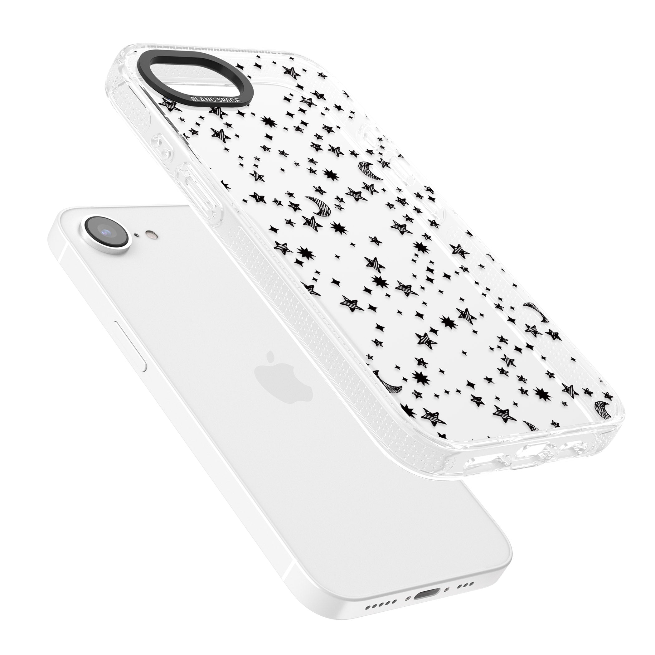 Black Cosmic Galaxy Pattern iPhone 16e Clear Case Impact Air - Blanc Space