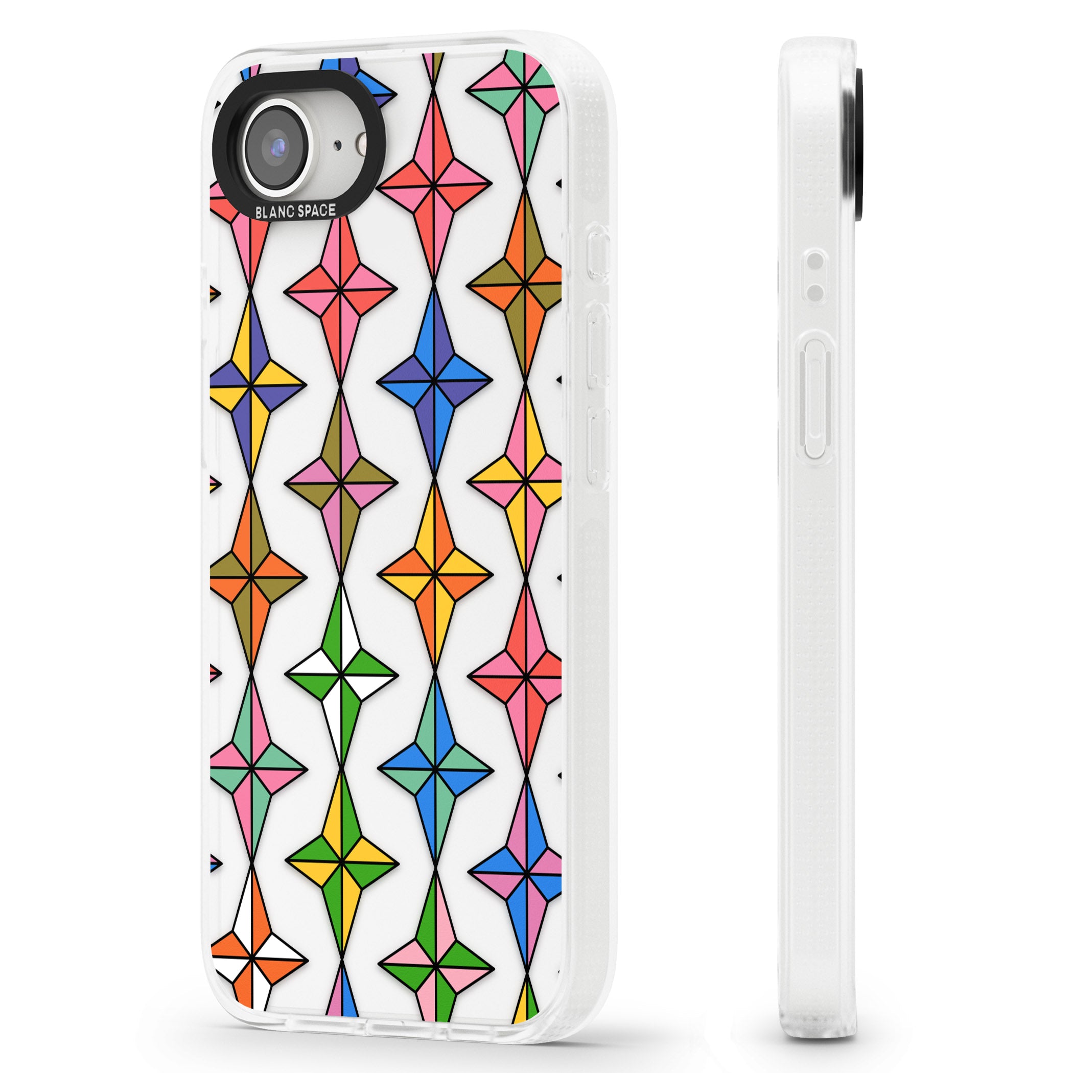 Multi Colour Stars Pattern iPhone 16e Clear Case Impact Air - Blanc Space