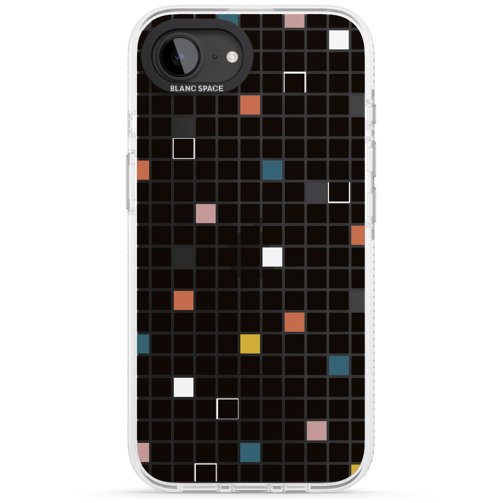 Earthtone Black Geometric Grid iPhone 16e Clear Case Impact Air - Blanc Space