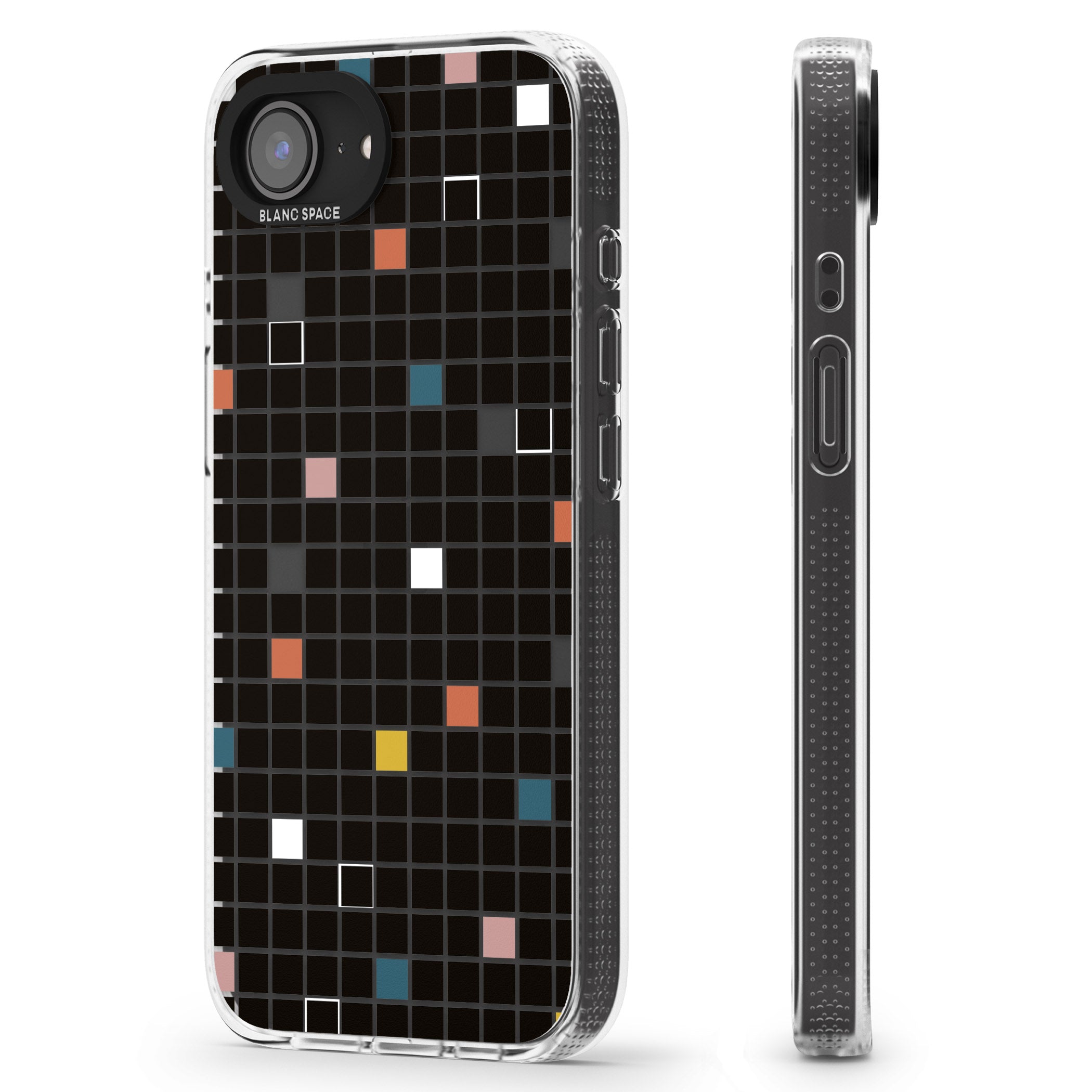 Earthtone Black Geometric Grid iPhone 16e Clear Case Impact Air - Blanc Space