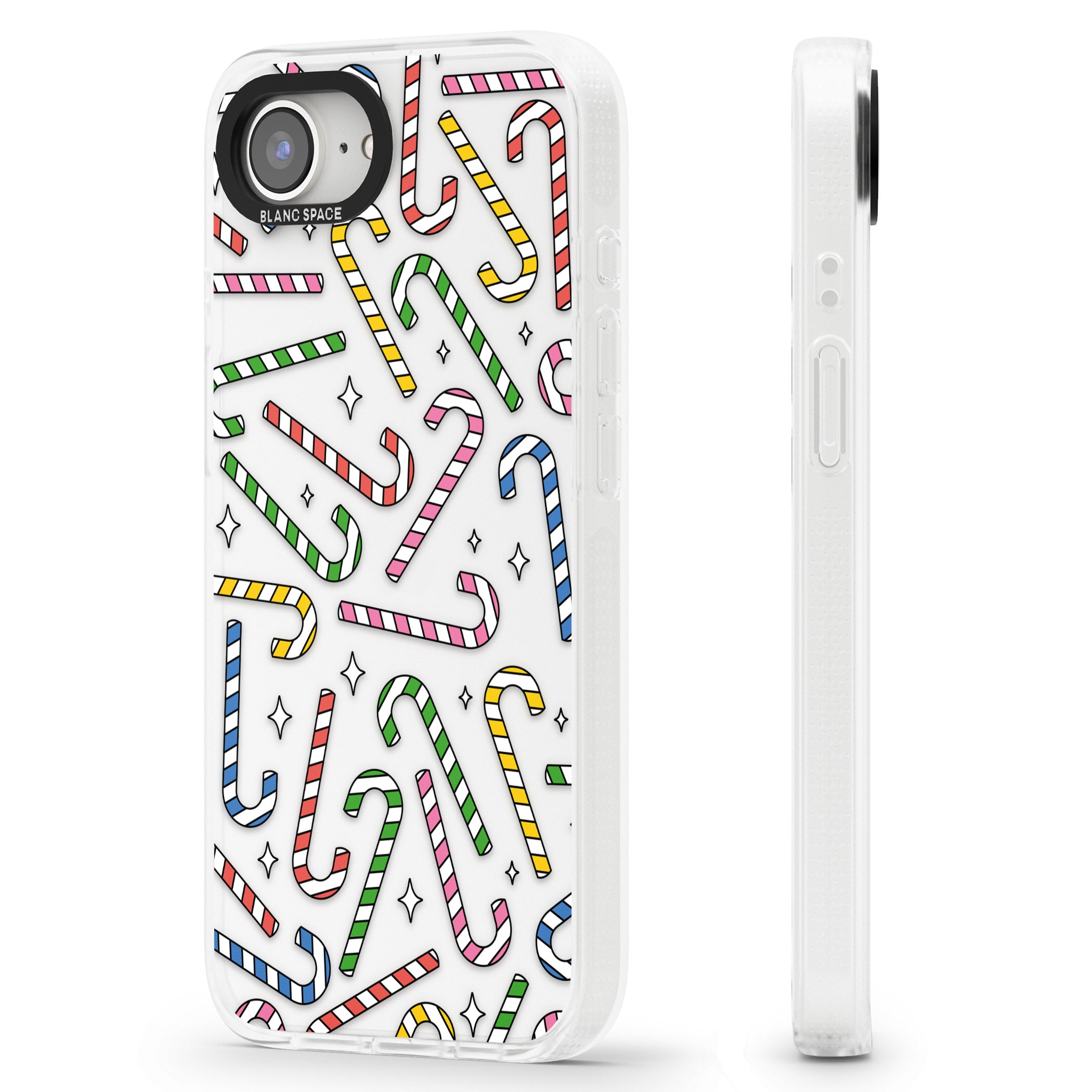 Colourful Stars & Candy Canes iPhone 16e Clear Case Impact Air - Blanc Space