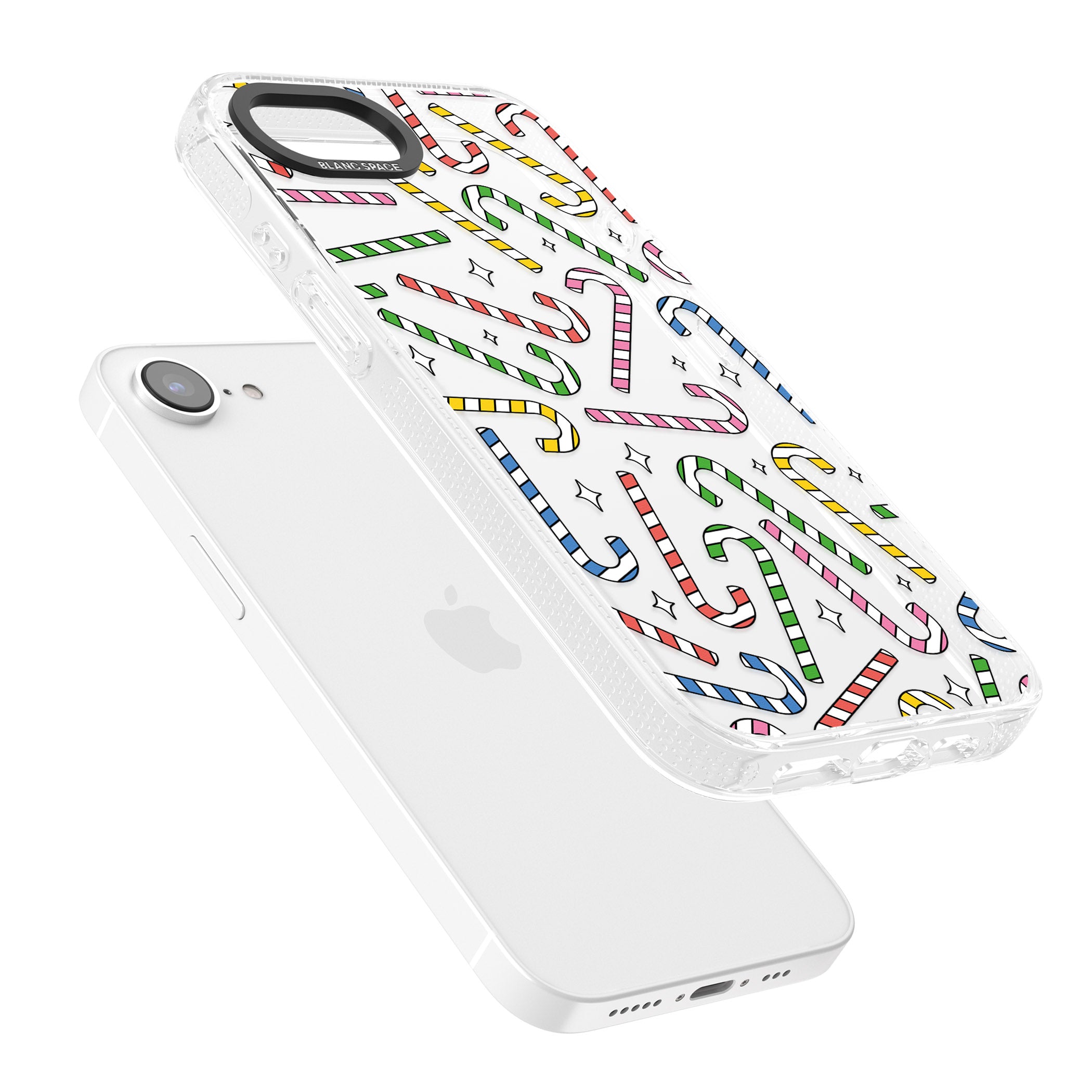 Colourful Stars & Candy Canes iPhone 16e Clear Case Impact Air - Blanc Space