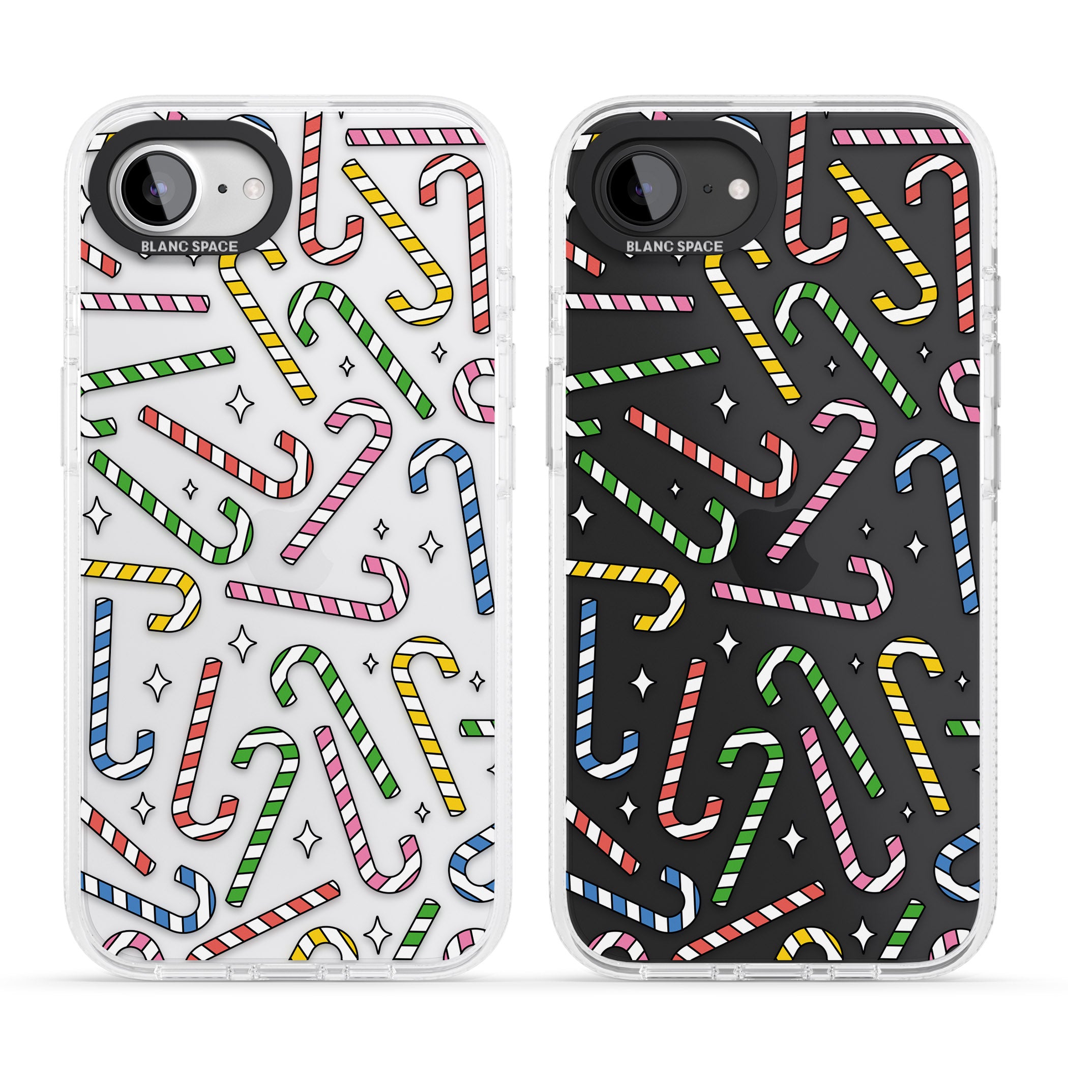 Colourful Stars & Candy Canes iPhone 16e Clear Case Impact Air - Blanc Space