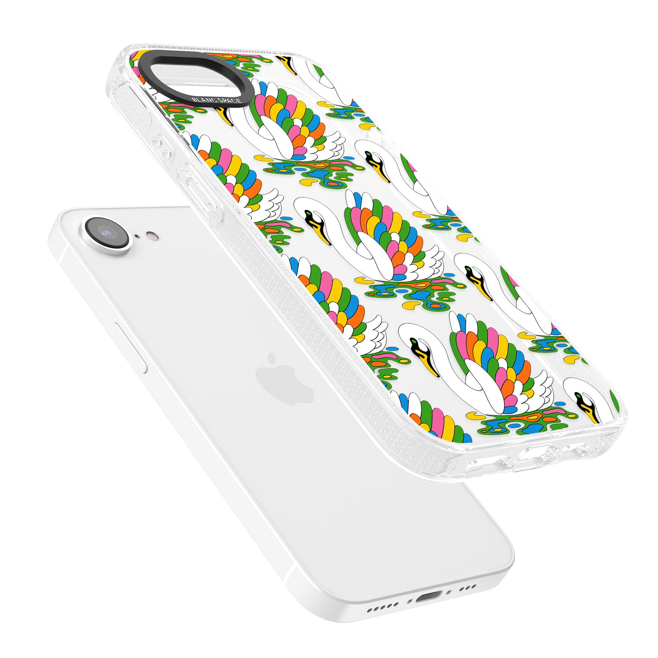 Colourful Swan Pattern iPhone 16e Clear Case Impact Air - Blanc Space